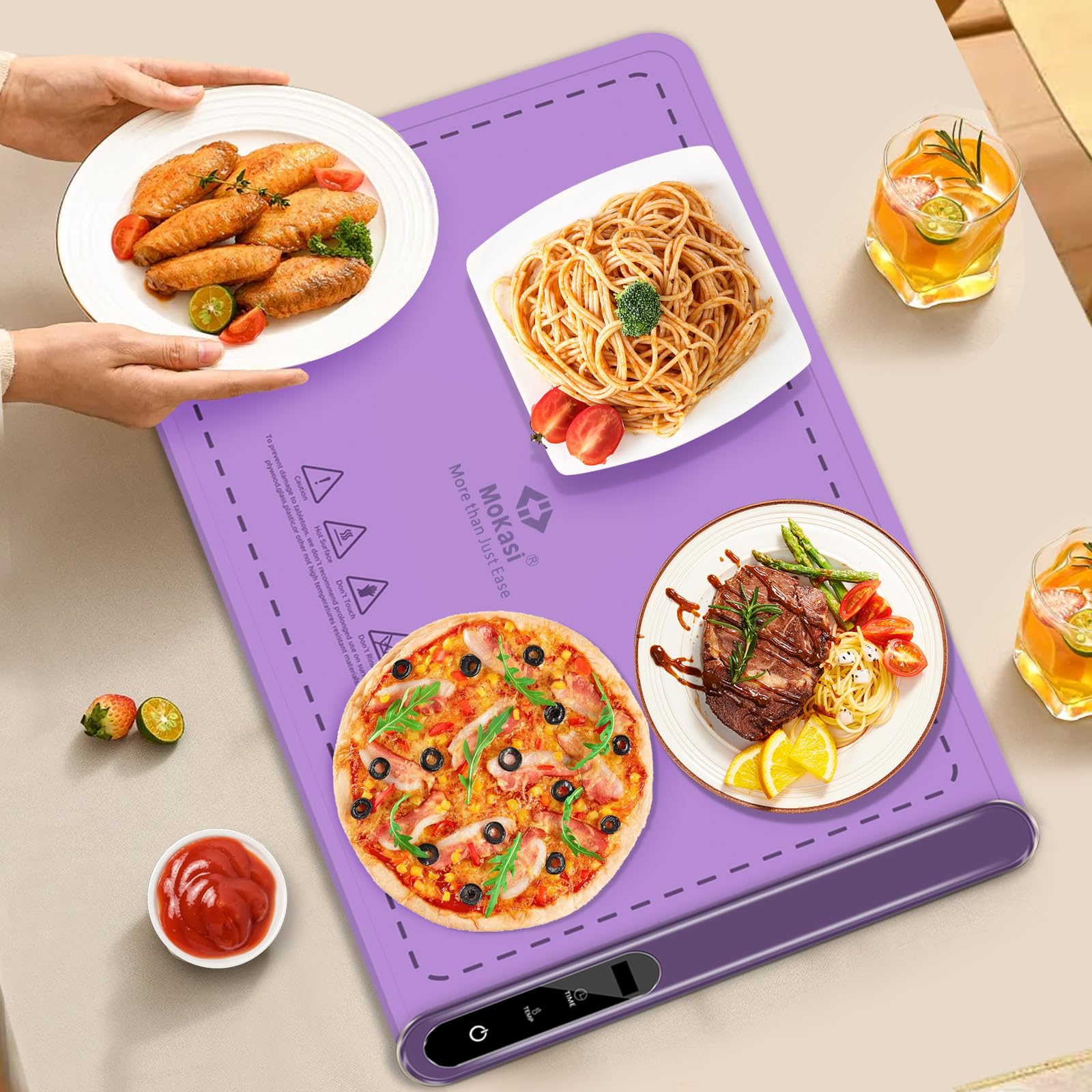 Electric Food Warming Mat Heating：Flameless Silicone Countertop Warmer Tray with 6 Temps 24x16 Inch - Portable Foldable Heat Pad Keep Food Warm for Dinner Serving and Buffet Party - (Lilac)