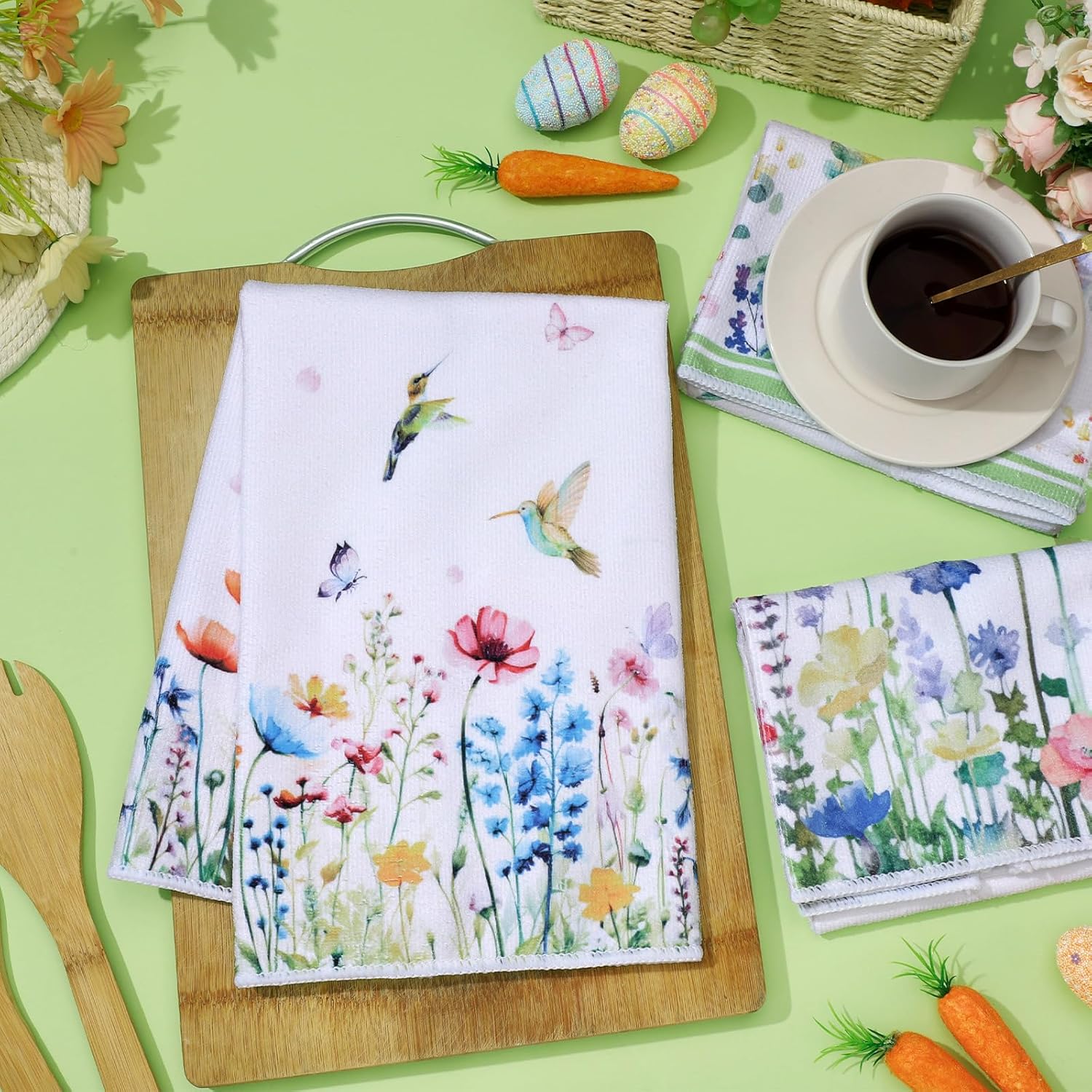 Oudaoudain Sets of 6 Spring Kitchen Towels Decor Floral Wildflower Hummingbirds Branches Dish Hand Tea Towels for Spring Party Holiday Supply Bathroom Housewarming Gift - Image 5