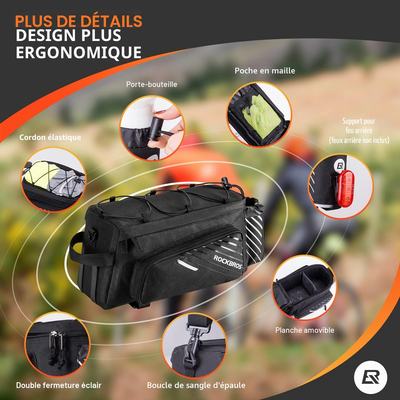 ROCKBROS Sacoche Vélo Bicyclette Porte-Bagages Arrière 9-12L, Sac Pliable de Rangement Sac de Transport pour Vélo de Route VTT Portable avec Housse de Pluie Noir