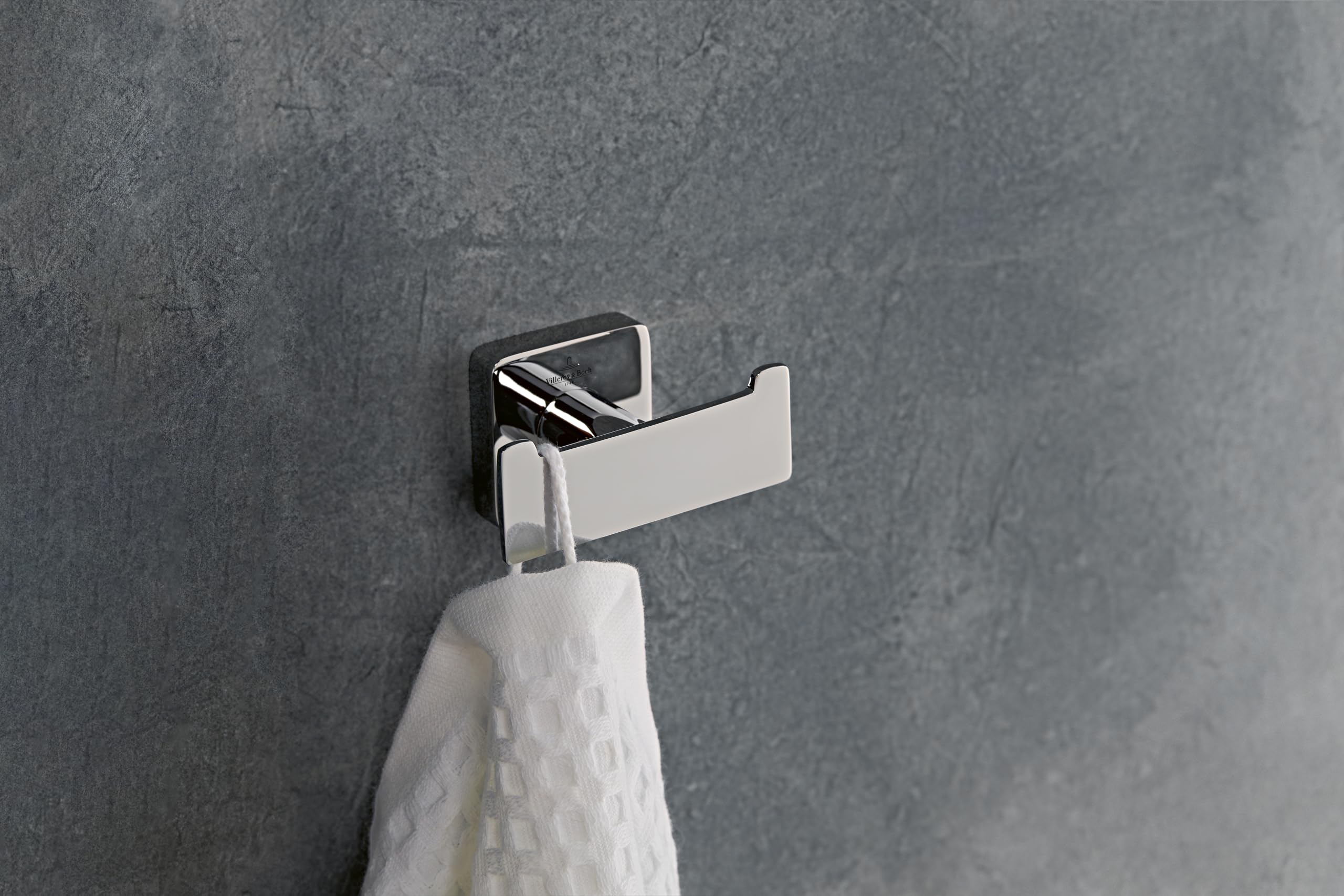 Villeroy & Boch Crochet porte-serviettes double mural Elements Striking, crochet mural en laiton, accessoire de salle de bain, carré, 80 x 44 x 45 mm – Chrome