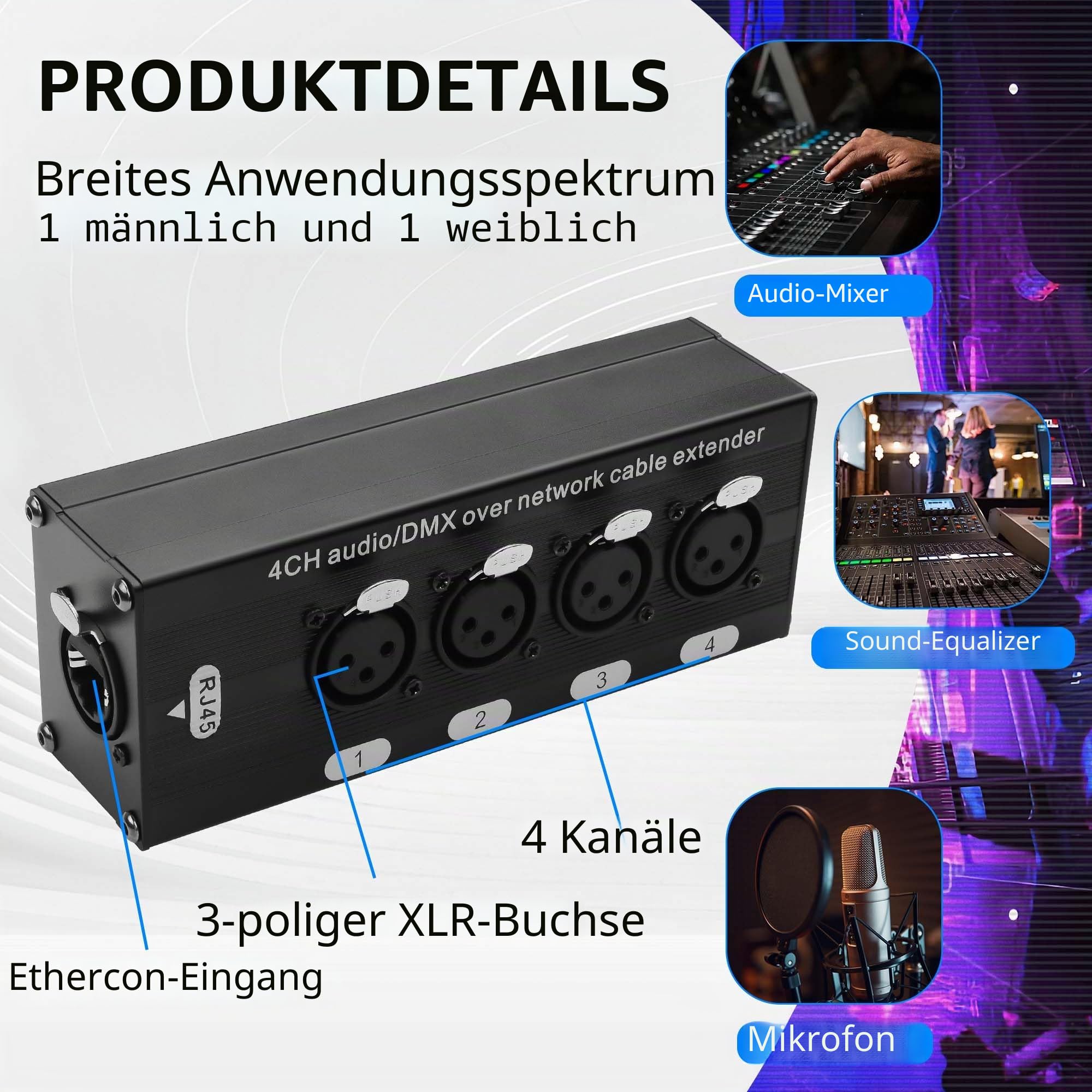 GINTOOYUN XLR auf Ethernet Extender Buchse auf RJ45