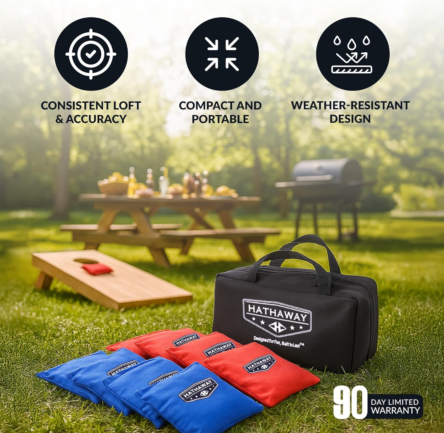 Hathaway Regulation Cornhole Bags Set of 8 – with 6-in Bean Bags with All-Weather Cloth & Heavy-Duty Stitching Plus Rip-Resistant Carry Case for Easy Storage & Transport – Red/Blue