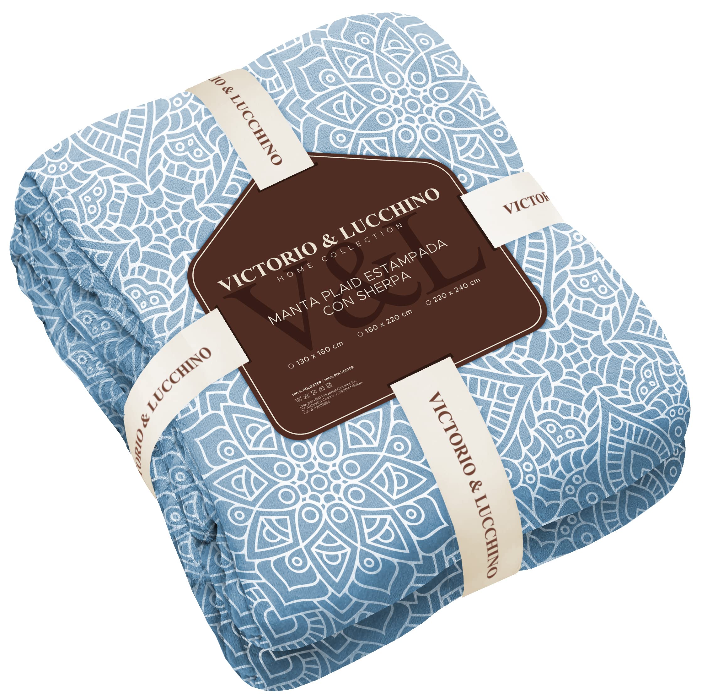 Victorio & Lucchino Plaid Beverly Printed Sherpa Blanket - Soft Blanket for Couch or Bed (VL-80513 Sky Blue, 130 x 160 cm)