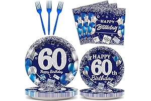 60th Birthday Cake Plates & Party Plates 96PCS Supplies