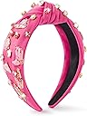 PANTIDE Western Jeweled Knotted Headband - Cowgirl Boots Hat Rhinestone Crystal Embellished Headband Wide Top Knot Fashion Hairband Hair Accessories Birthday Gift for Cowboy Women Girls (Hot Pink)