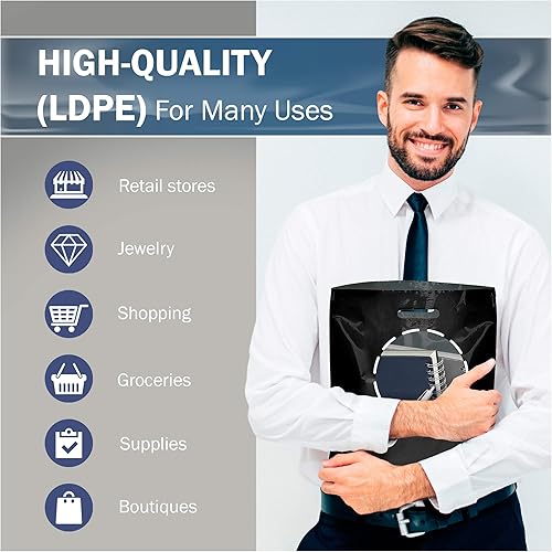 Miniatura 3 de Bolsas de mercancía negras extragrandes – Plástico brillante perfecto para venta al por menor – Paquete de 100 unidades de 22 x 22 pulgadas x 2