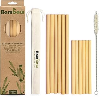 Bambaw Bamboo Straws Reusable With Cleaner Brush & Pouch, Eco-Friendly D...
