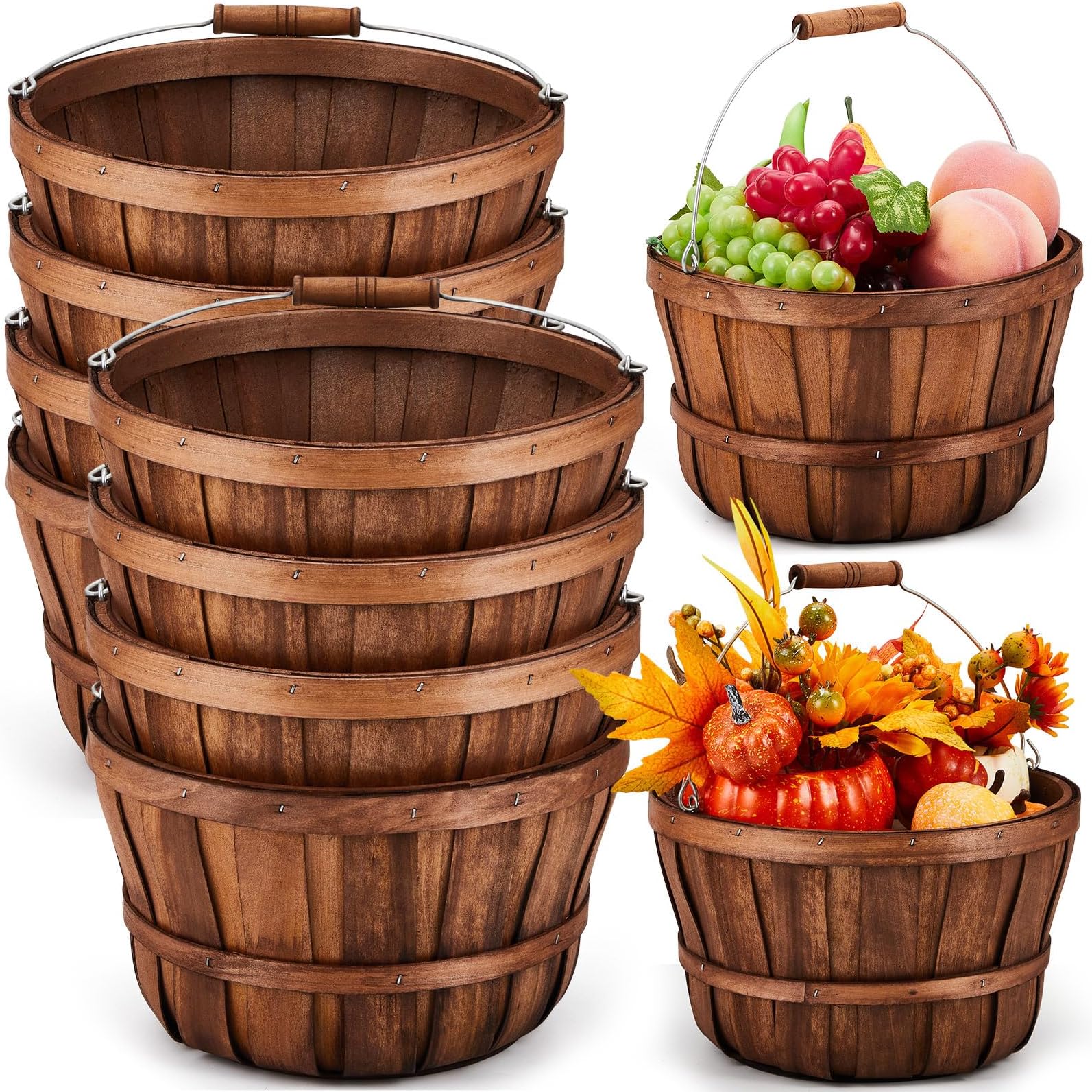18 Pack 11 x 6.7'' Large Round Wooden Baskets with Handles