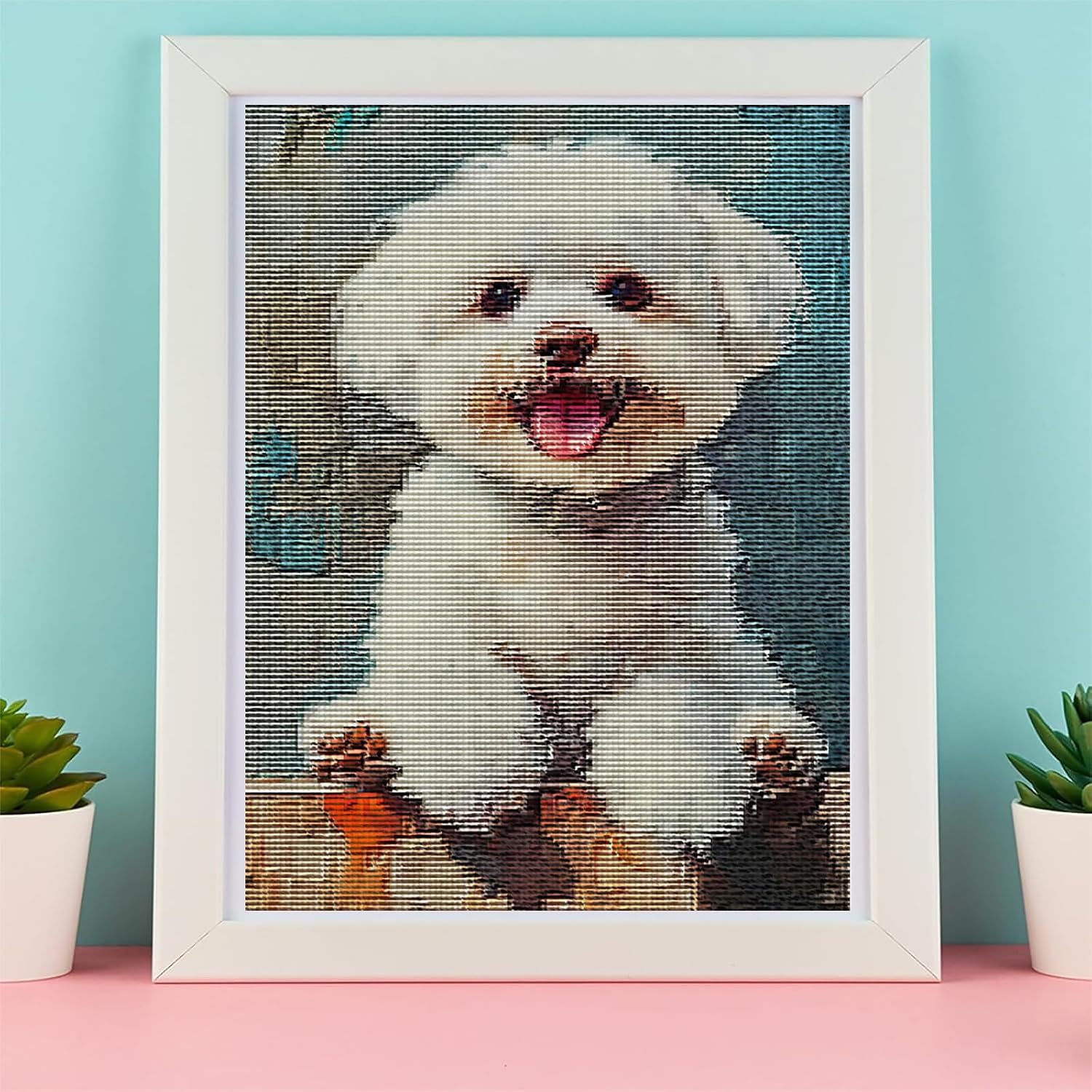 KFBXZIP Bichon Frise Dog Stamped Cross Stitch Kits for Adults Beginners, Cute Dog DIY Cross Stitch Patterns Kits Printed Needlepoint Kits, Crafts Embroidery Kits for Home Decor, 12x16 inch