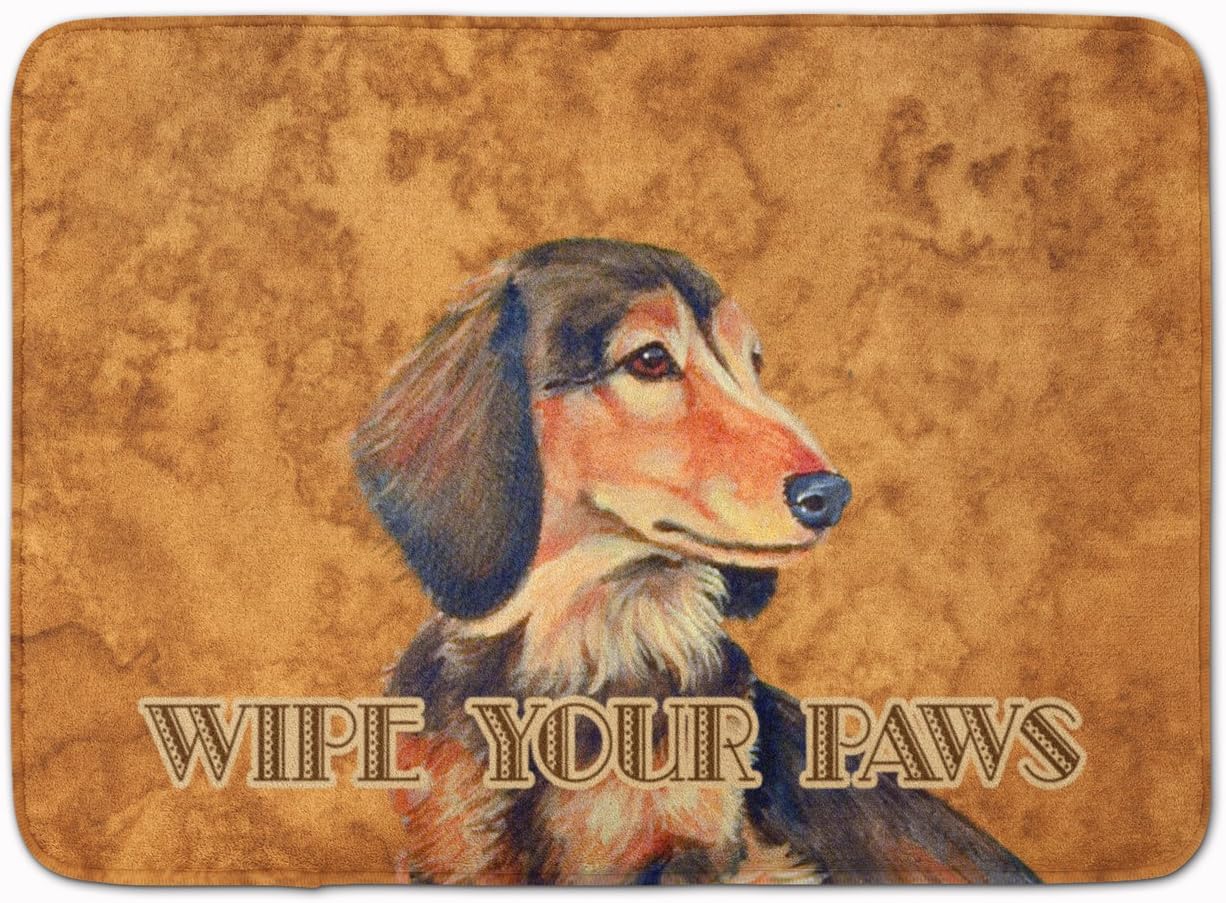 Caroline's Treasures LH9460RUG Longhair Chocolate Dachshund Wipe your Paws Machine Washable Memory Foam Mat, Bathroom Rug, Non-Slip Bath Mat, Durable Thick Washable Rugs for Kitchen, Bathroom Quick Dr