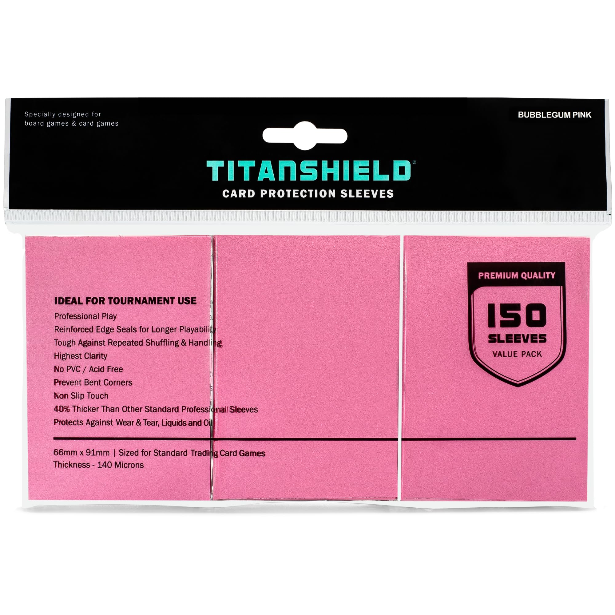 TitanShield Card Sleeves, Bubblegum Pink (150 Sleeves) - Fits Pokemon, MTG