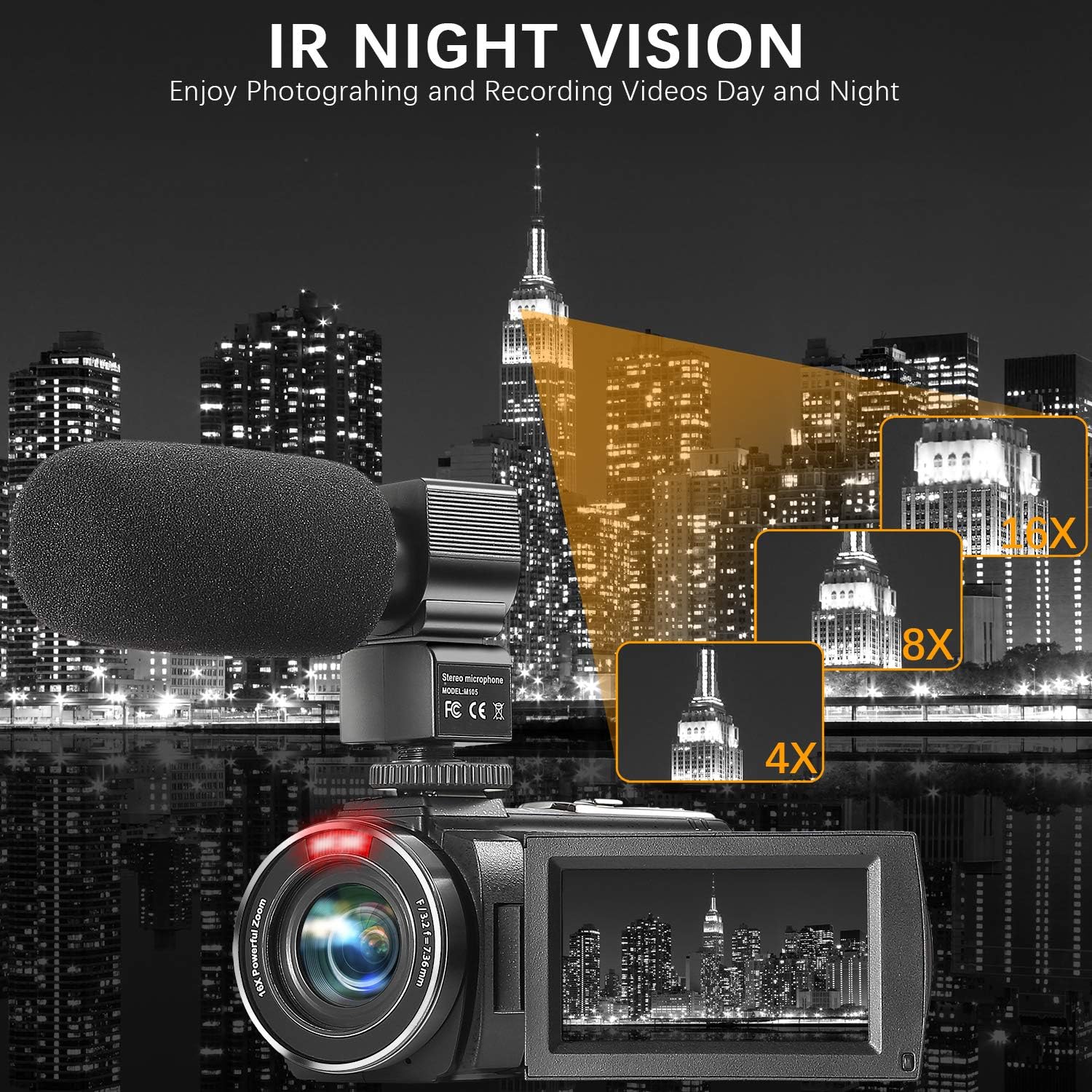 Tор Rаtеd ZUODUN Camcorder Video Camera YouTube Vlogging Camera Recorder Full HD 1080P 30FPS 36MP 3.0 inch Touch Screen IR Night Vision 16X Digital Zoom Camcorder with External Microphone, Remote Control