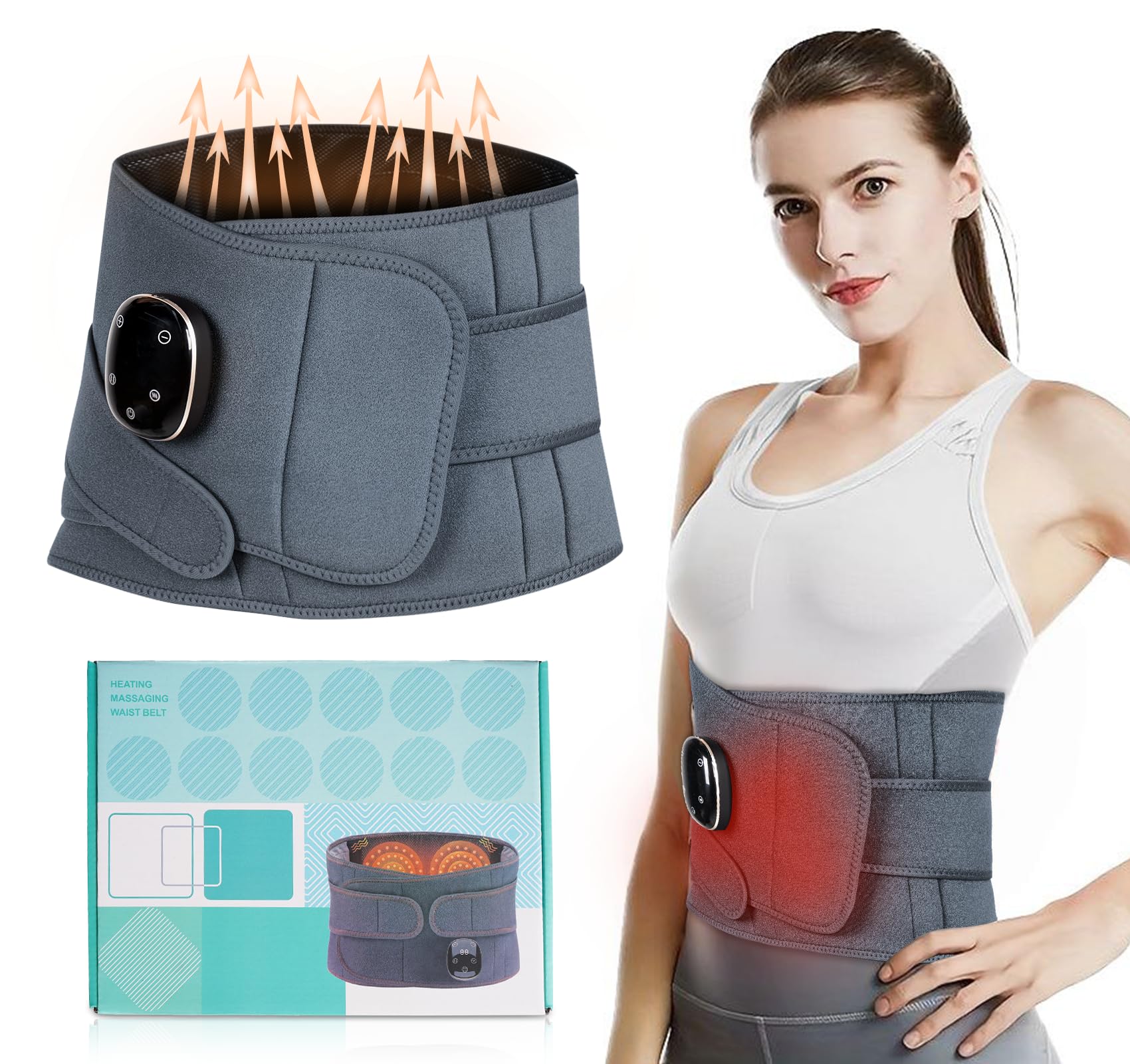 ilauke Ceinture Lombaire Chauffante, Coussin Chauffant Pour La Taille Sans Fil avec 3 Modes De Massage et 3 Niveaux de Température, pour Soulager des Douleurs Lombaires, Abdominales