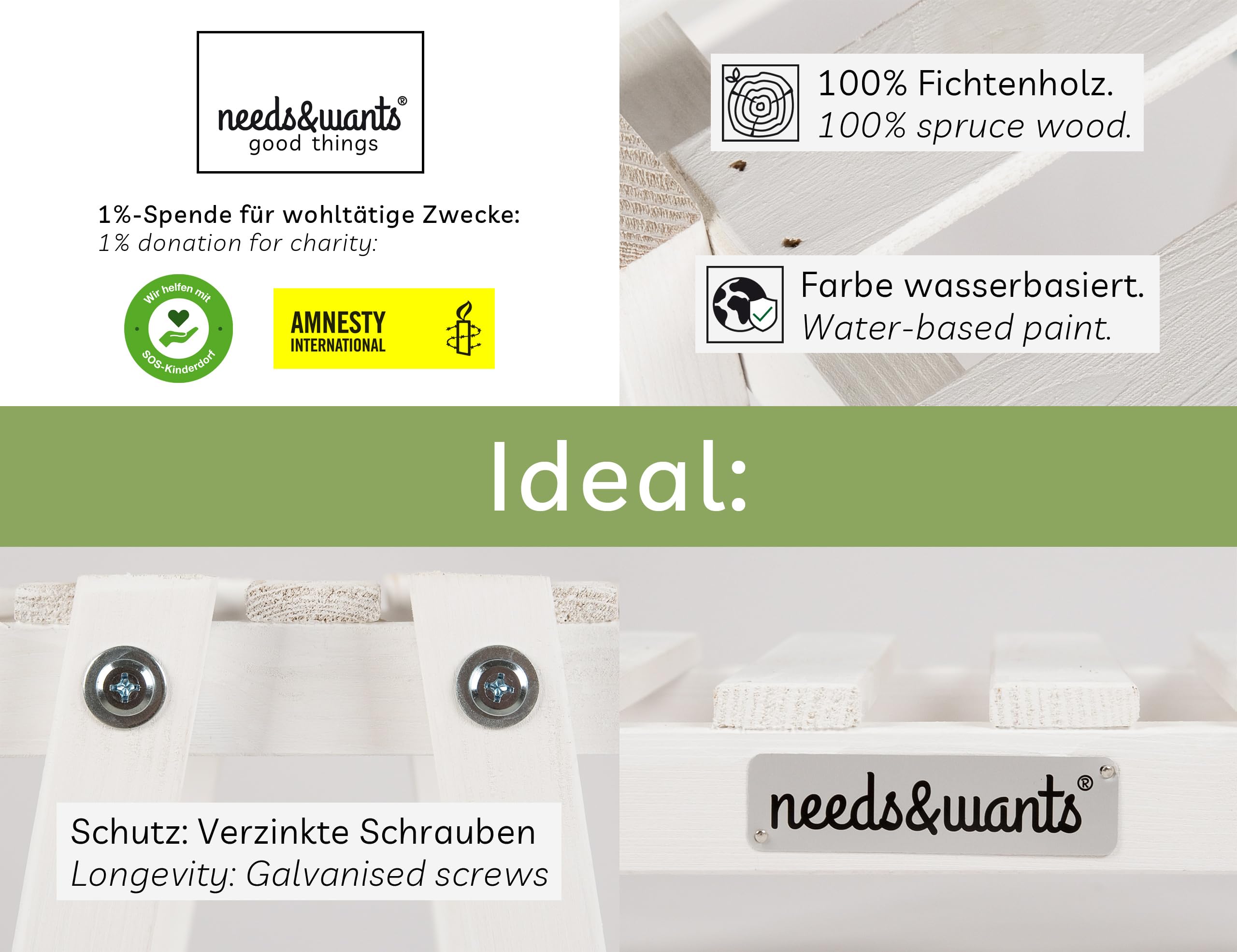 needs&wants® Stojak na rośliny, stojak na kwiaty, z drewna, odporny na działanie warunków atmosferycznych, do użytku wewnątrz i na zewnątrz, na balkon, do ogrodu, na ścianę, regał na rośliny, 83 x 28