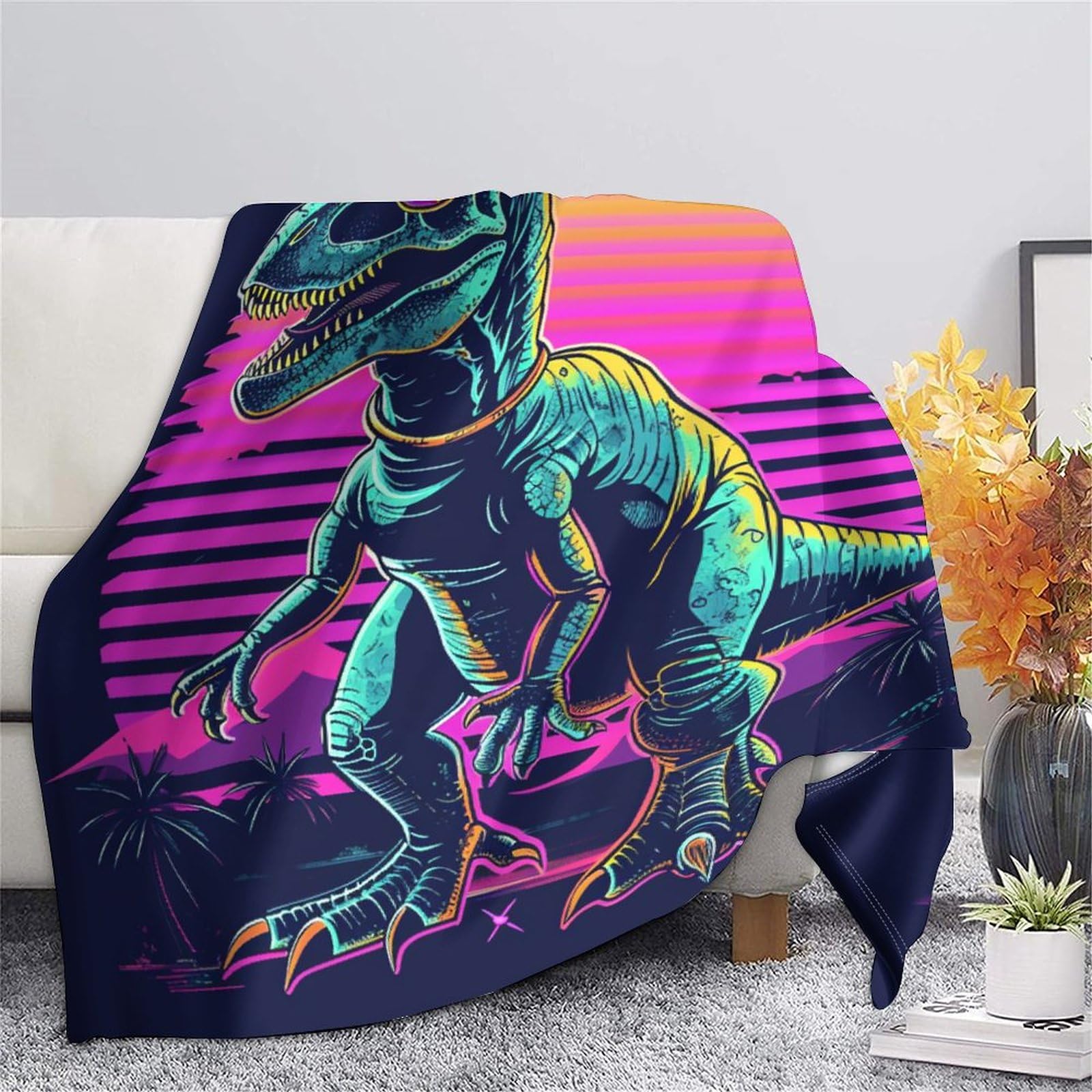 Coperta in pile ultra morbida, morbida e calda, con stampa digitale 3D, motivo: dinosauro, per divano e letto, ideale come regalo di Natale e compleanno, 150 x 200 cm
