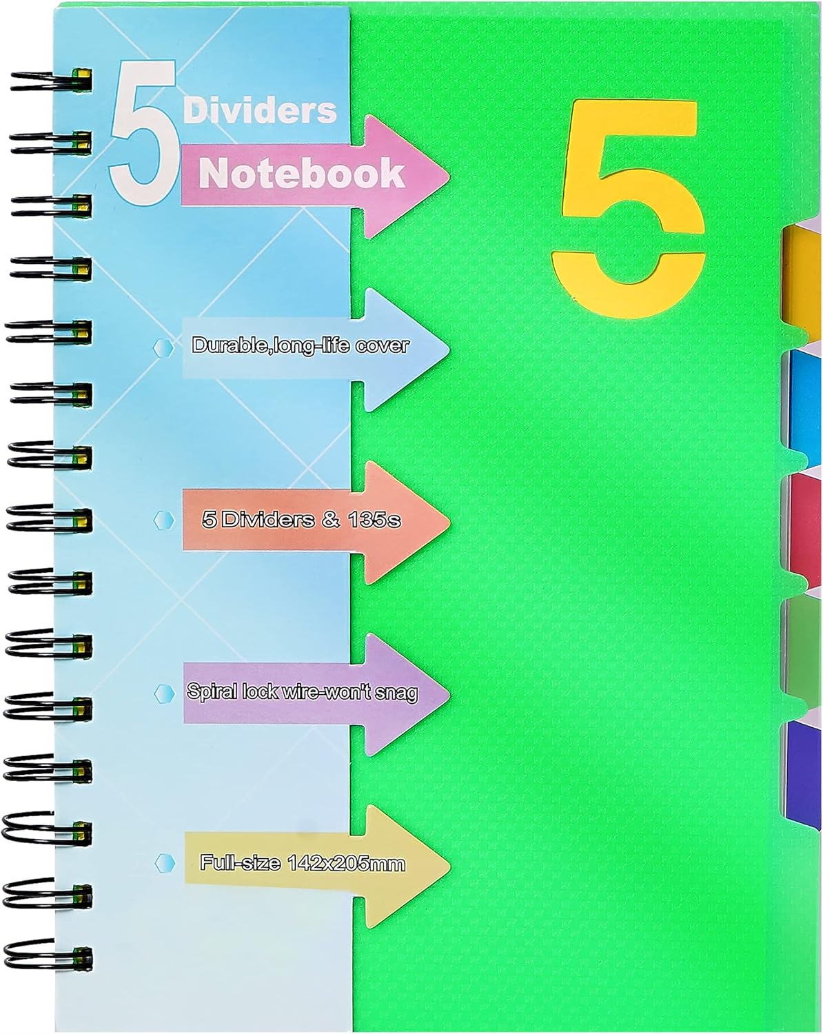 CAGIE 5 Subject Notebook with Tabs 220 Pages Hardcover