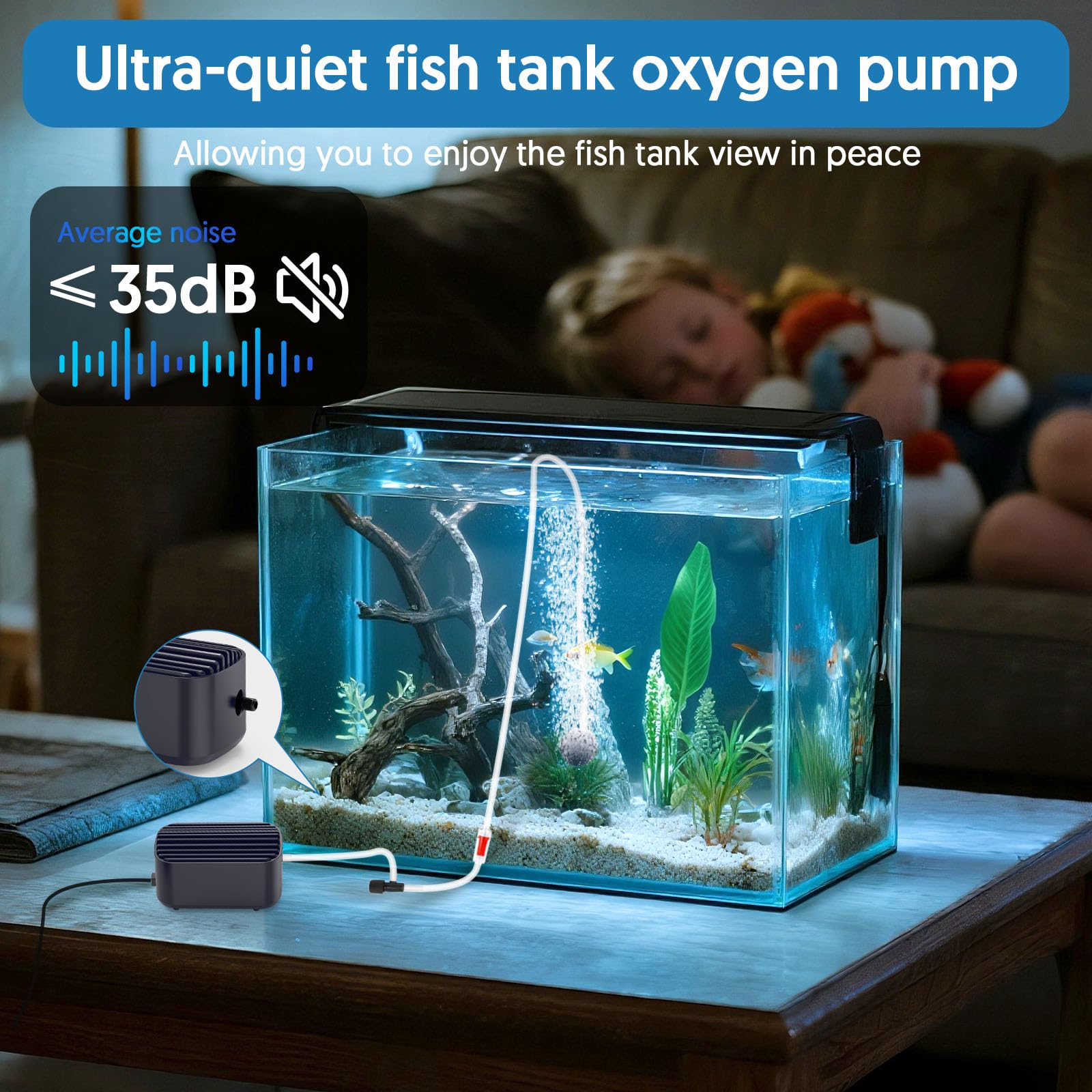 QZQ Air Pump Aquarium Fish Tank Air Pump Silent with Single Outlet Included Accessories Suitable Fish Tank from 1L to 100 Liters(2W) - Image 3