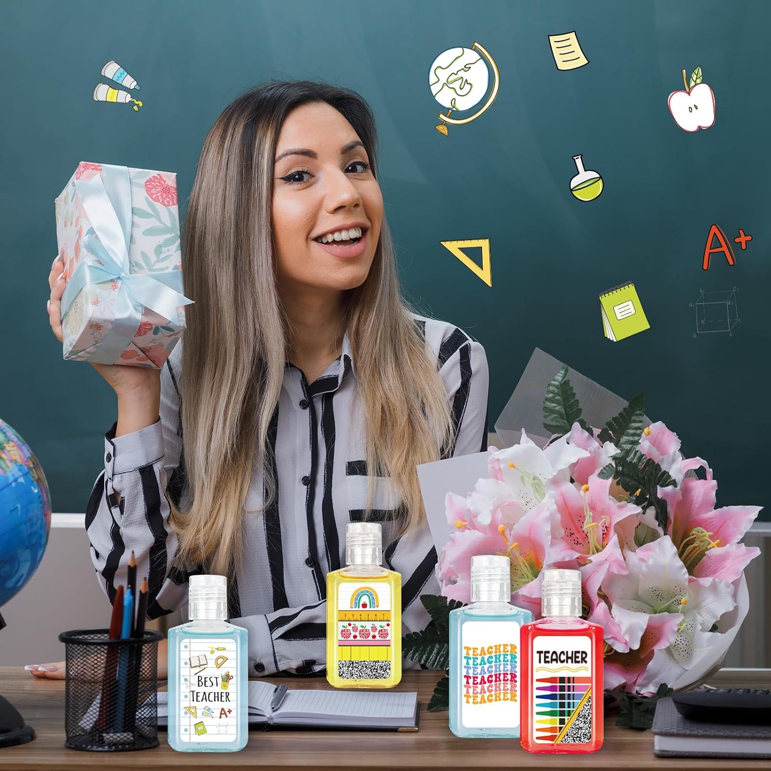50 Pcs Teachers Appreciation Gift Hand Sanitizers Bulk Teachers Appreciation Week Gifts Natural Scented Travel Size Hand Soap Thank You Gift for Teachers' Day Back to School (Classic)