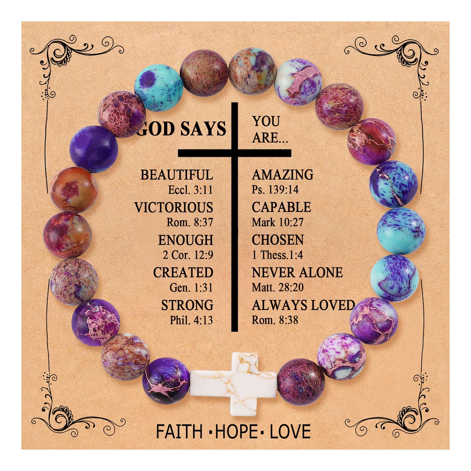 QWNHONEY Cross Bracelet for Women Christian Gifts Colorful Imperial Stone Catholic Religious Jewelry Mothers Day Birthday Christmas Gifts for Women Mother Daughter Sister Girlfriend Grandma Wife