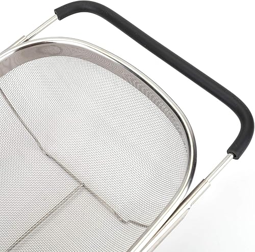 Miniatura 6 de Paquete de 2 coladores ovalados de acero inoxidable de alta calidad con malla fina de 6 cuartos de galón y asas de agarre de goma expandibles,