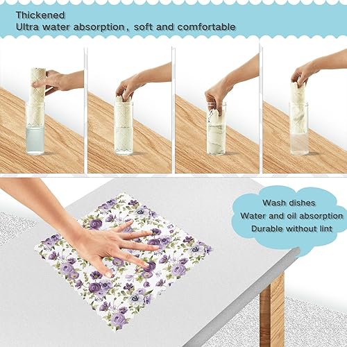 Miniatura 3 de linqin Violet Flowers 6 Pack Absorbent Kitchen Towels and Dishcloths Sets Microfiber Decorative Quality Car Drying Towels Reusable for Bathroom
