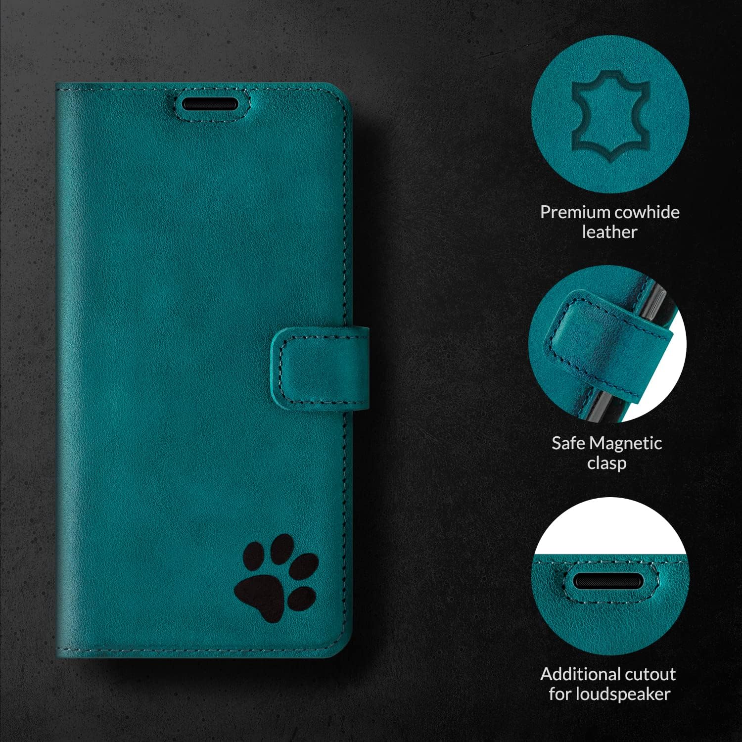 SURAZO Mobile Phone Case for Samsung Galaxy S24 Plus 5G - Genuine Leather Protective Case with Paw Motif - RFID Flip Case [with Magnet, Stand Function, Card Slot] Flip Cover Leather Case Leather Case
