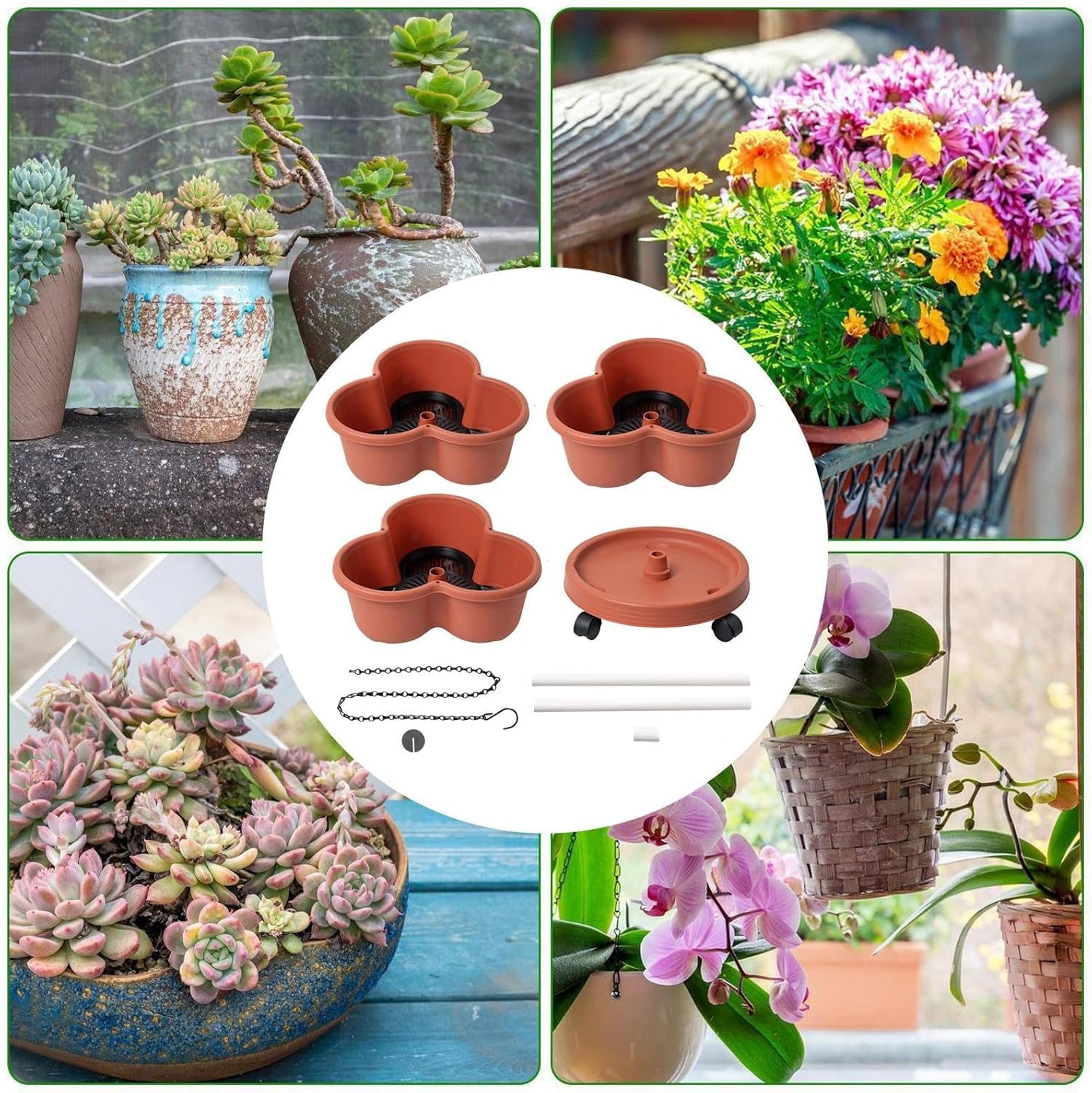 Confezione da 3 vasi impilabili per fragole, in terracotta durevole e resistenti alle intemperie, contenitori verticali da giardino per erbe e fiori, perfetti per uso interno ed esterno