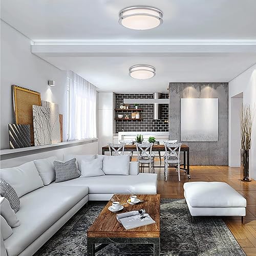 Miniatura 7 de Paquete de 2 luces LED ovaladas de techo de 13 pulgadas, lámpara LED de montaje empotrado, 23 W, 2700 K3000 K3500 K4000 K5000 K, ajustable, níquel