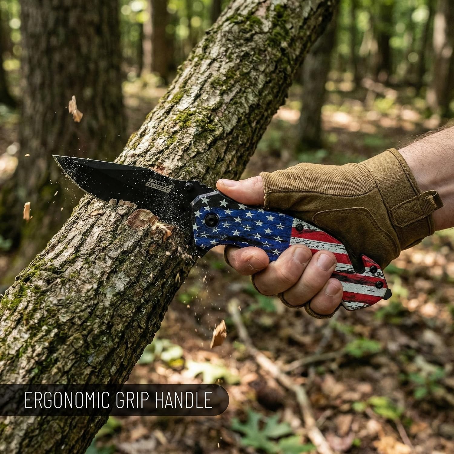 Hunting Knife - American Patriotic Camping Knife - America Folding Pocket Knife - 420 Stainless Steel With Cool Design & American Flag Knives Artwork For Collectors & Enthusiasts
