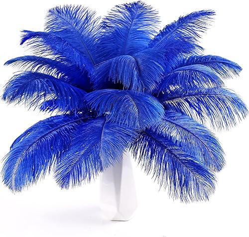 THARAHT Plumas de avestruz azul, 24 piezas naturales a granel de 10-12 pulgadas 9.8 in-11.8 in para manualidades, bodas, fiestas, centros de mesa,