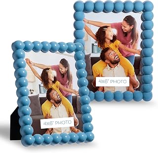 Sheffield Home Scalloped Edge Rounded Dots 4x6 Photo Frame, Decorative Cottage Living Wall or Tabletop Picture Frame, 2 Pack, Blue