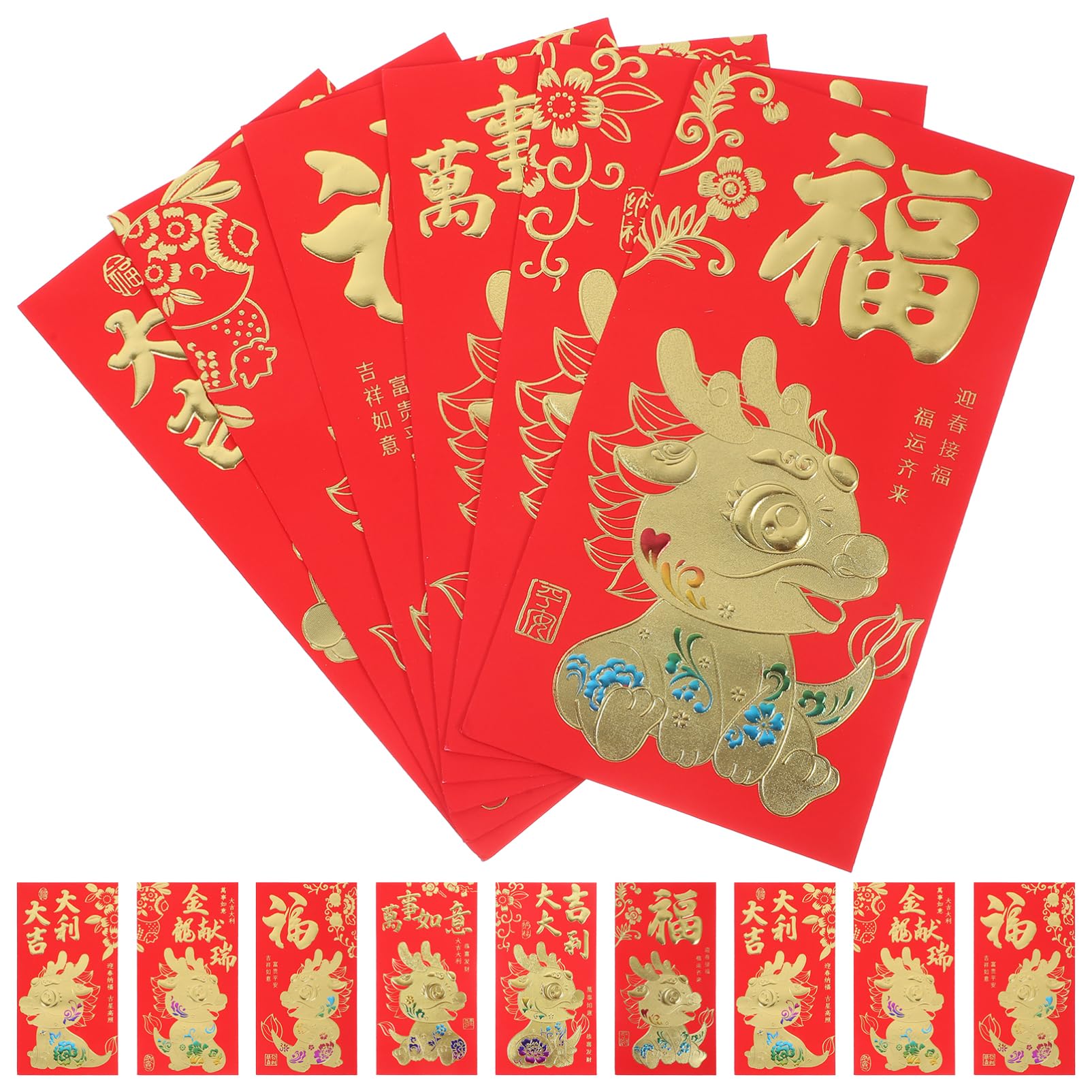 NUOBESTY 5 Ensembles Paquet Rouge 2024 Année Du Dragon Enveloppes D'Argent En Paquet Rouge Kits De Fête Enveloppes Rouges Pour Pièces De Monnaie Enveloppe D'Argent 60 pièces * 5