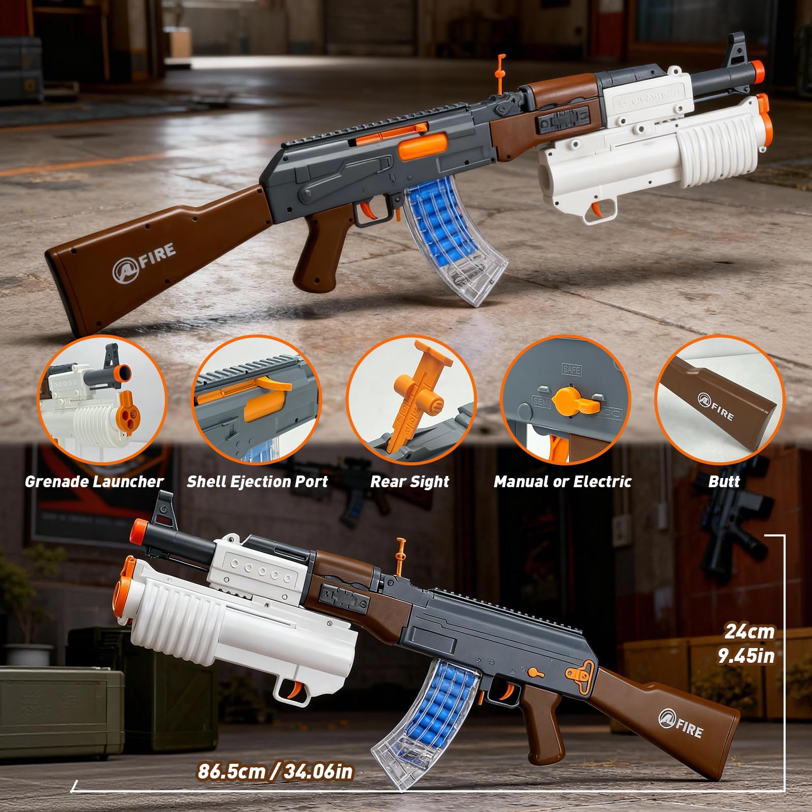 Spielzeug Pistole, Granate, Elektrische, Spielzeug Waffen, AK Toy Gun | Granate und 2 Modi Elektrischer/Manueller, Blaster Pistolen Blaster Gun AK Electric Toy Guns, Spielzeug für Erwachsene Kinder