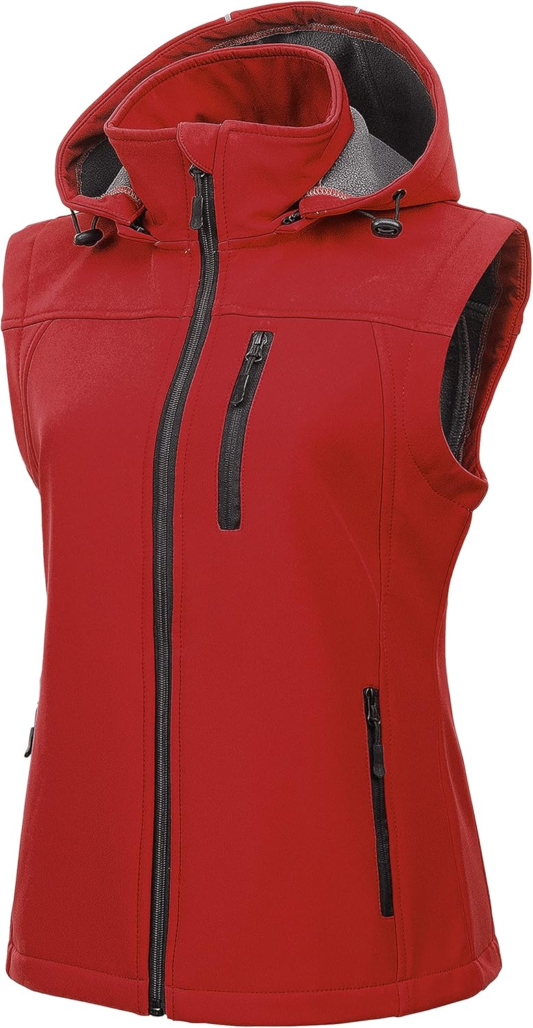 CREATMO US Women's Lightweight Softshell Vest Outerwear Windbreaker Sleeveless Jacket With Removable Hood