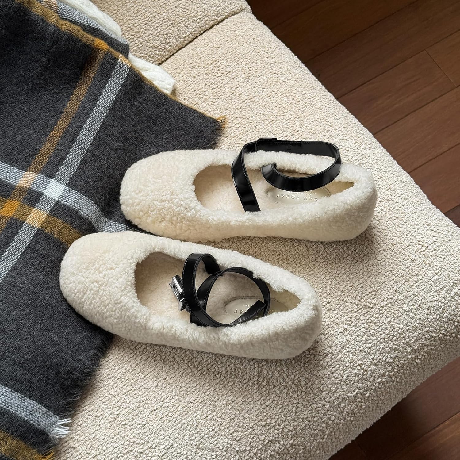 BEAU TODAY Womens Mary Jane Flats, Fur Lined Ballet Flats for Women, Comfortable Wool Round Toe Mary Jane Shoes Warm Fashion Flat Shoes - Image 7