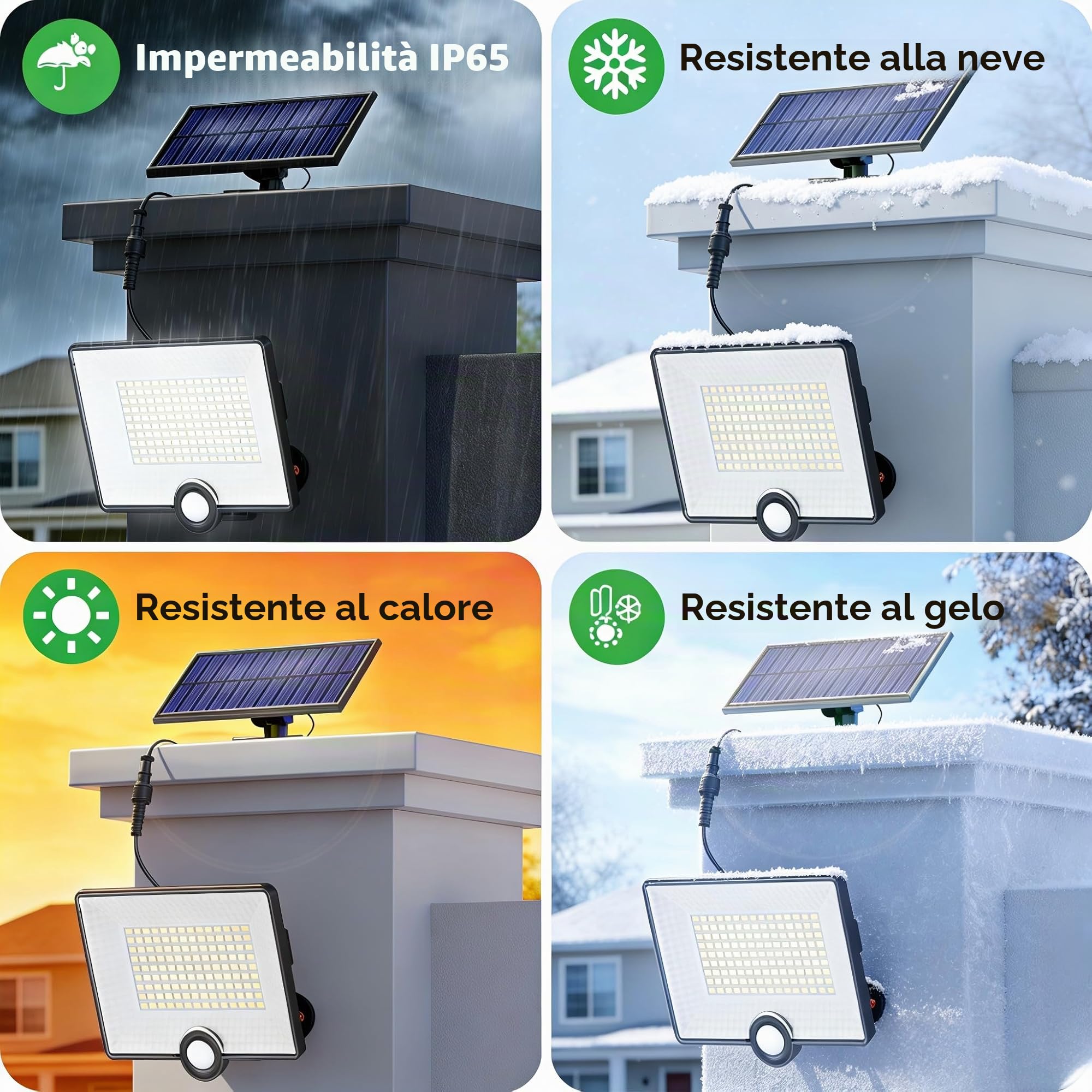 Lampada Solare da Esterno, Faretto Led da Esterno con Sensore di Movimento, 204LED 3 Modes Luce Solare Led Esterno con Pannello Solare IP65 Impermeabile, Lampioni Luci Solari con 5M Cavo-2 Pezzi
