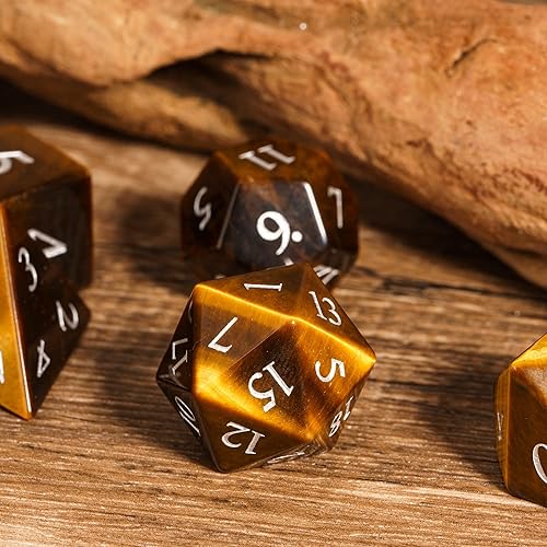 Miniatura 5 de UDIXI Juego de dados DND de piedra natural 7 dados de piedras preciosas de ojo de tigre para mazmorras y dragones dados DD hechos a mano para juegos