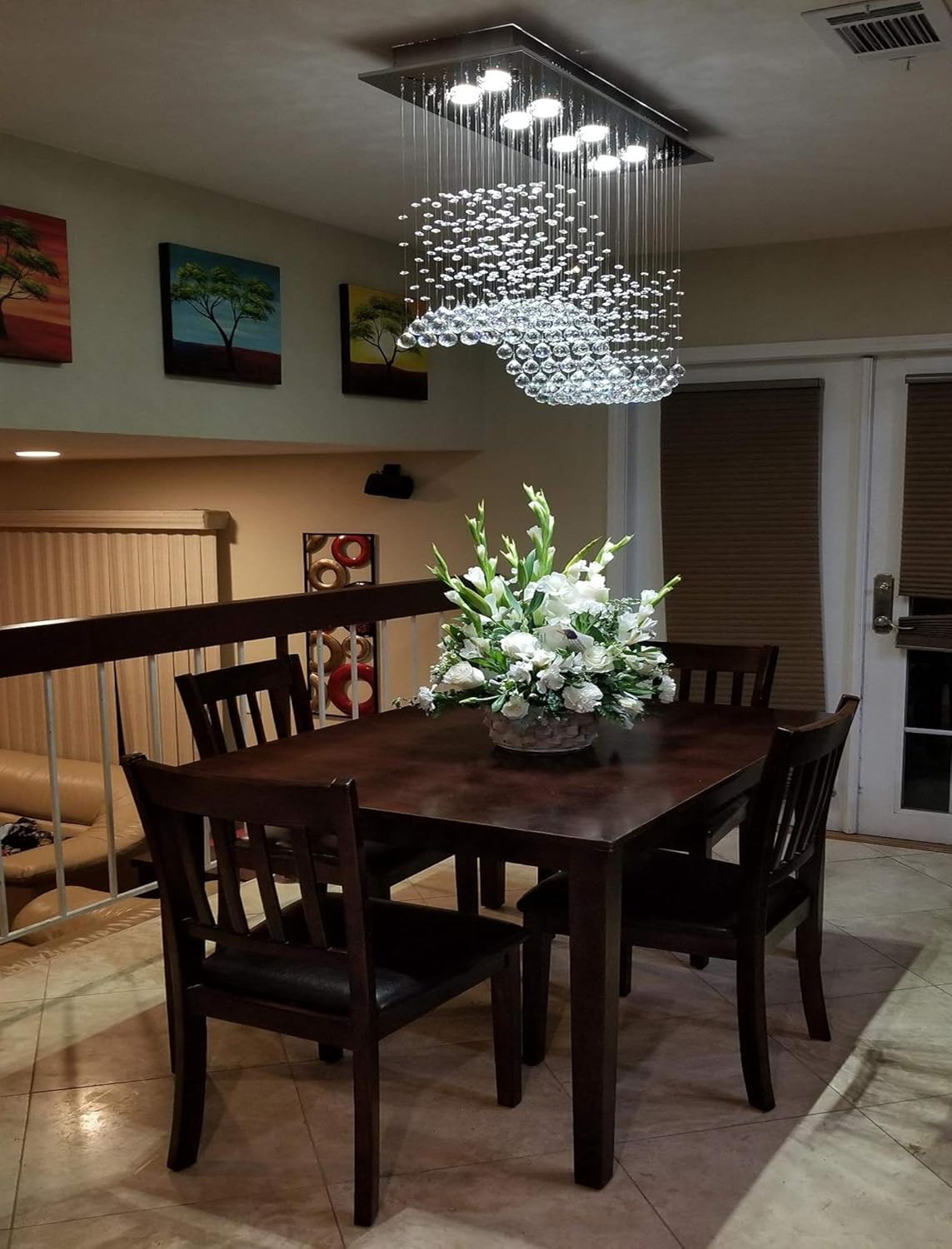 Best Cyber Monday 🔥 APBEAMLighting Modern Rectangular Crystal Chandelier Flush Mount Wave Raindrop Ceiling Lighting Fixture for Kitchen Island Dining Room 8 Lights