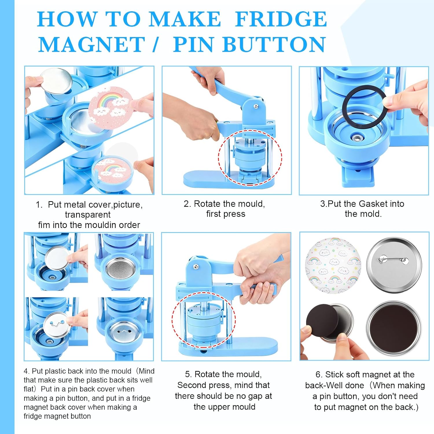 Wavwavw 100 Sets 58mm/2.25 Inch Round Button Maker Supplies, 50 Pcs Blank Fridge Magnet Badge Parts and 50 Pcs Pin-Back Badge Parts Press for Square Button Maker Machine, DIY Gift Crafts