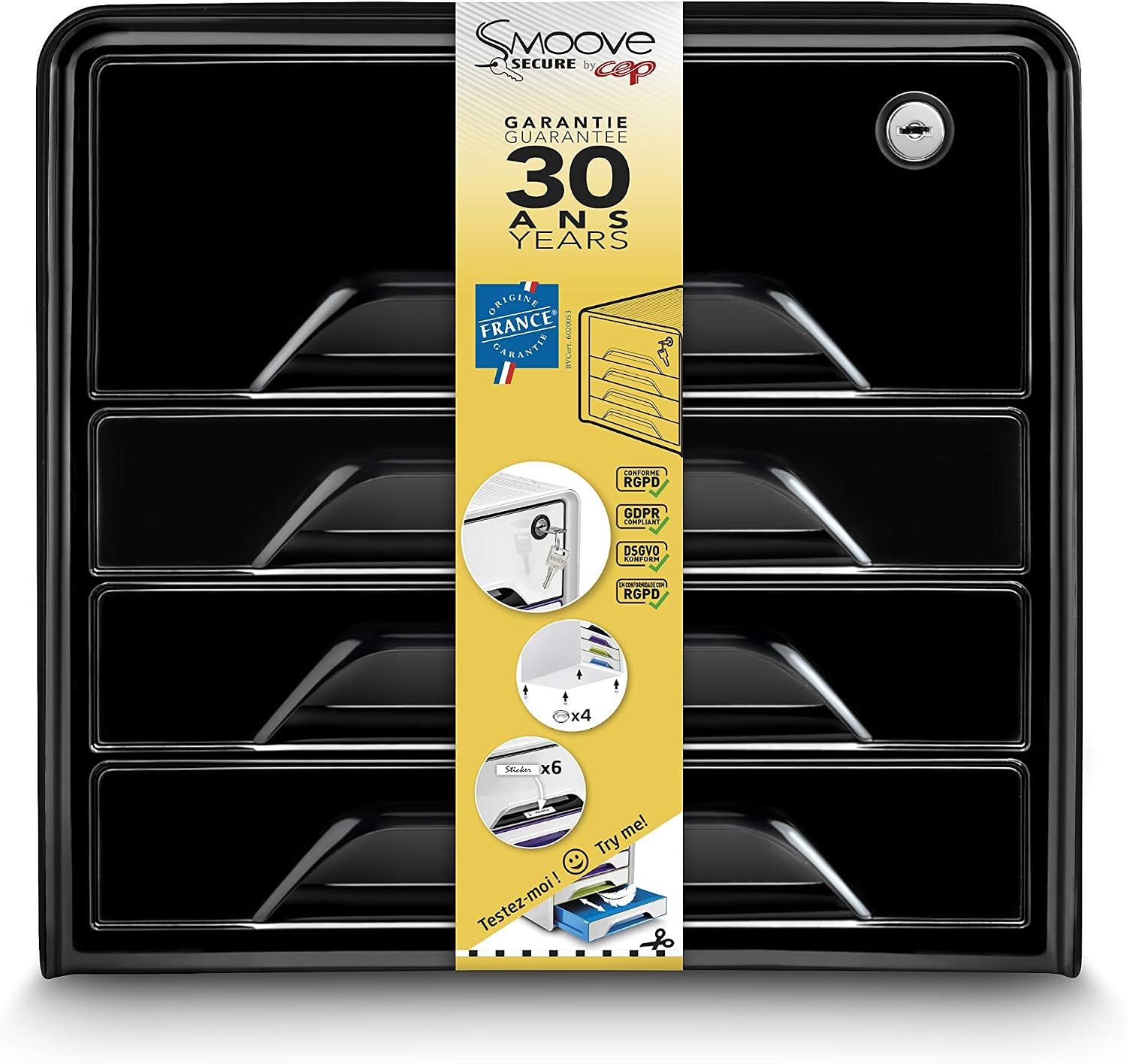 CEP Smoove Secure Filing Module, 4 Drawers, Black - Image 5