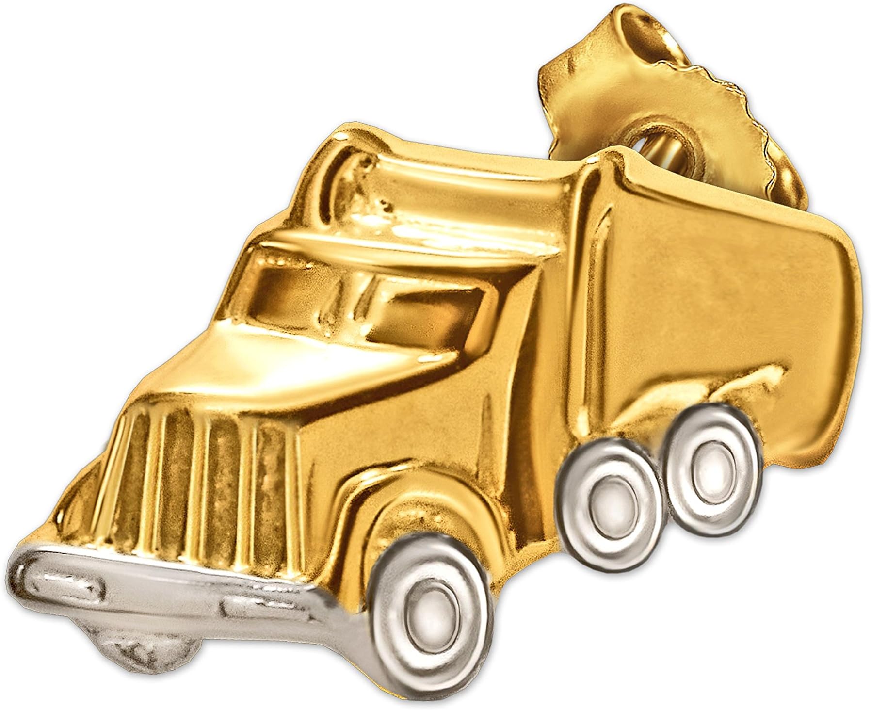 CLEVER SCHMUCKGolden Single Men's Earring as Stud Lorry Truck 11 x 7 mm Bicolour 333 Gold 8 Carat (1 Piece) in Case Sand