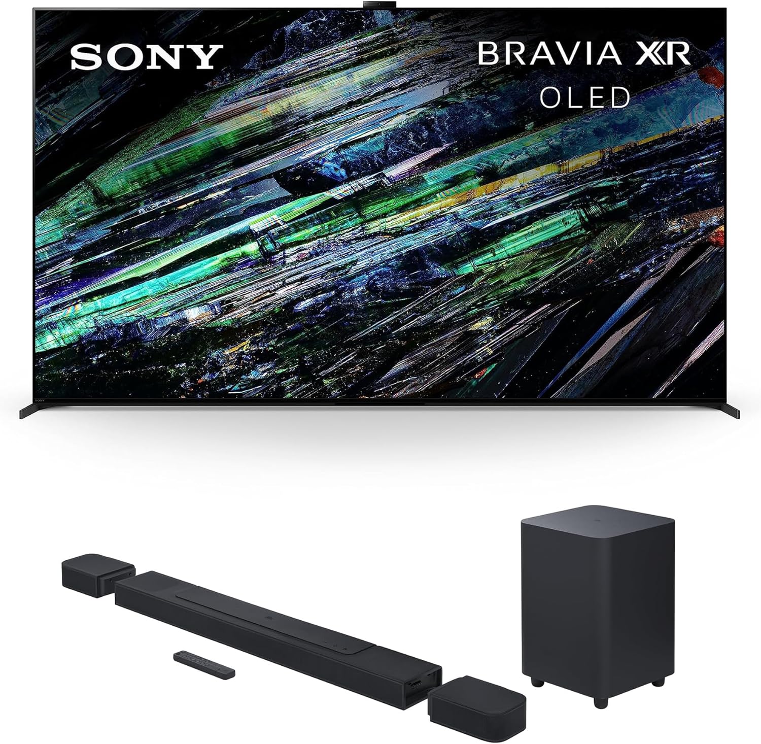Sony XR55A95L 55 Inch QD-OLED 4K UHD Smart Google TV with AI Upscaling and a JBL BAR-1000 7.1.4ch Soundbar and Subwoofer with Surround Speakers (2023) Sony XR55A95L 55 Inch QD-OLED 4K UHD Smart Google TV with AI Upscaling and a JBL BAR-1000 7.1.4ch Soundbar and Subwoofer with Surround Speakers (2023)
