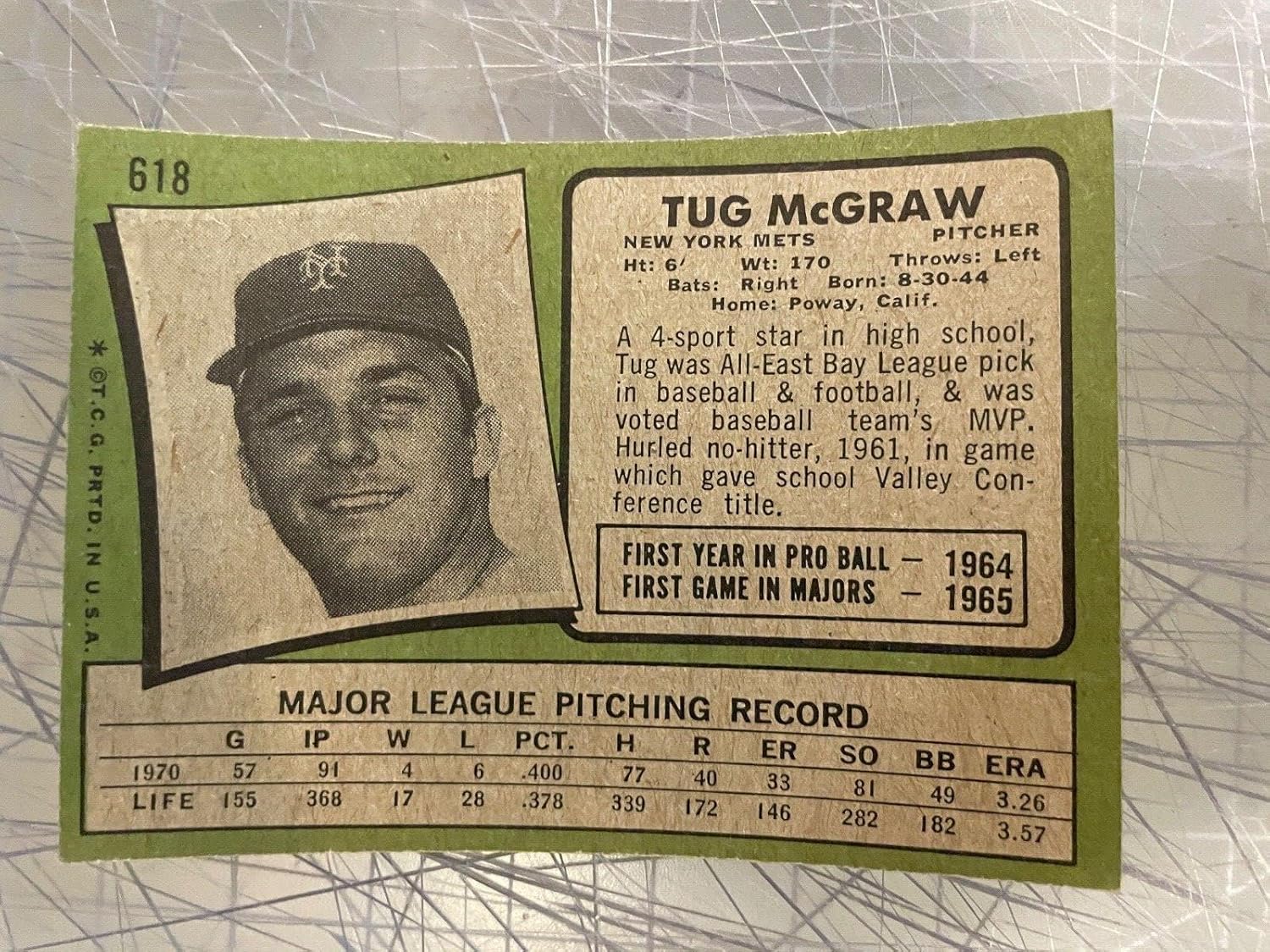 1971 Topps #618 Tug Mcgraw New York Mets Baseball Card Nm/mt - Slabbed Baseball Cards