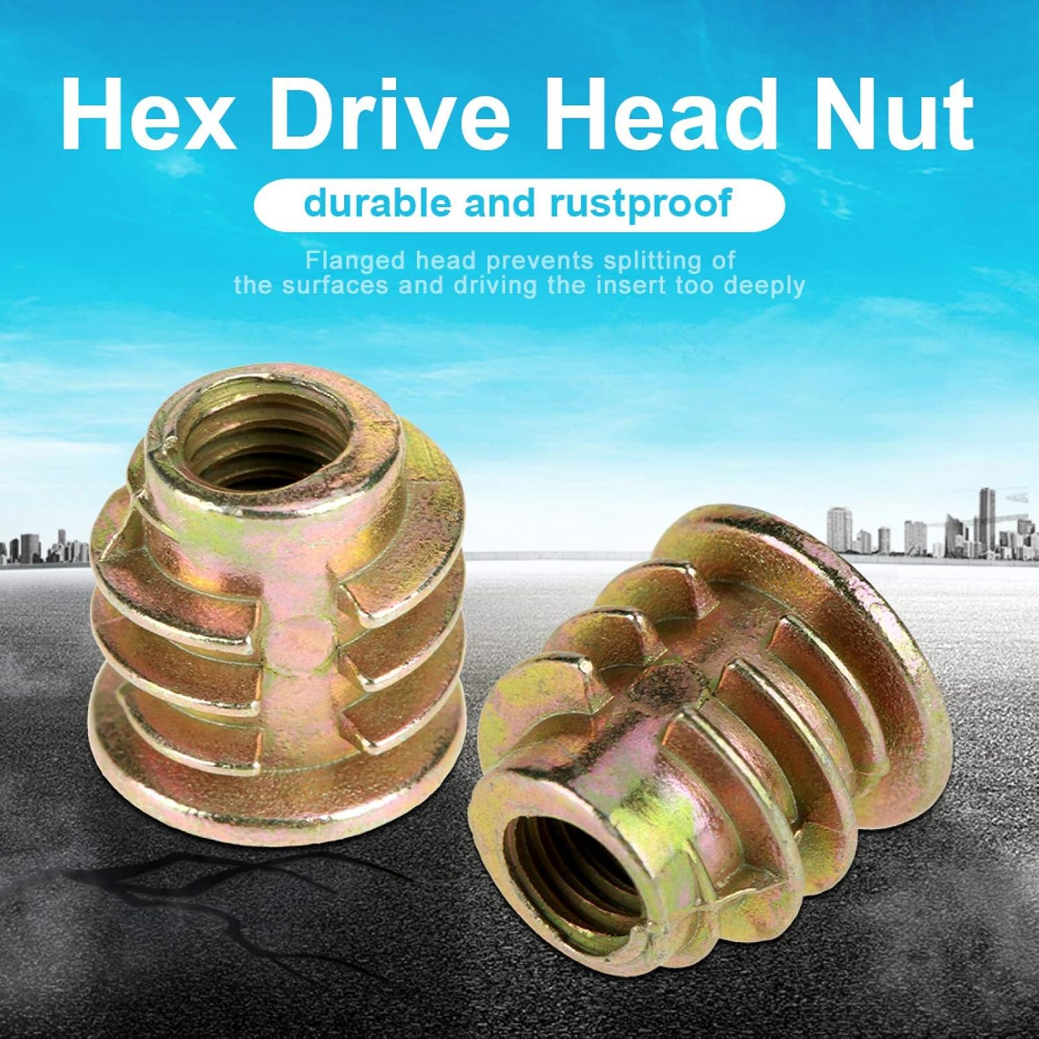 50pcs M4*8mm Furniture Hex Drive Head Nut Threaded, Wood Inserts Bolt Furniture Screw, Carbon Steel Threaded Inserts for Wood - Image 3