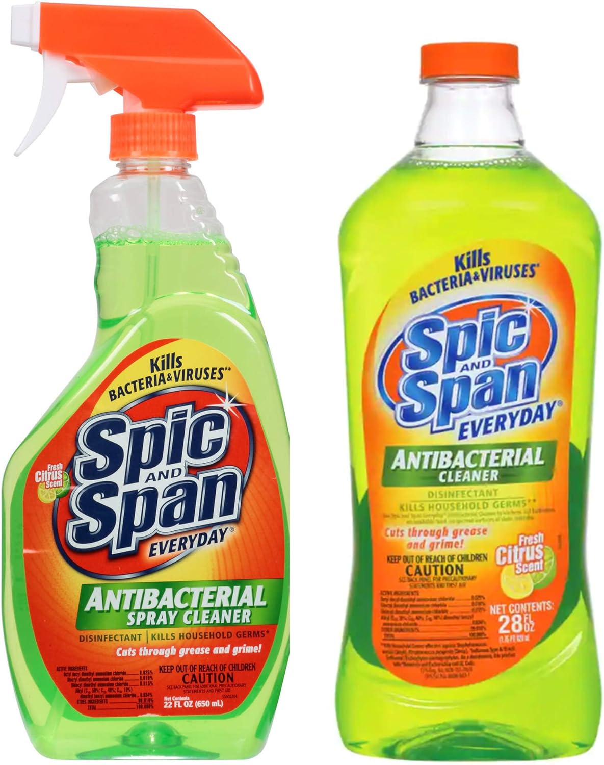 Spic and Span Antibacterial Cleaner Bundle - 22oz Spray with 28 oz Refill Pack - 50 Ounces Total (2)