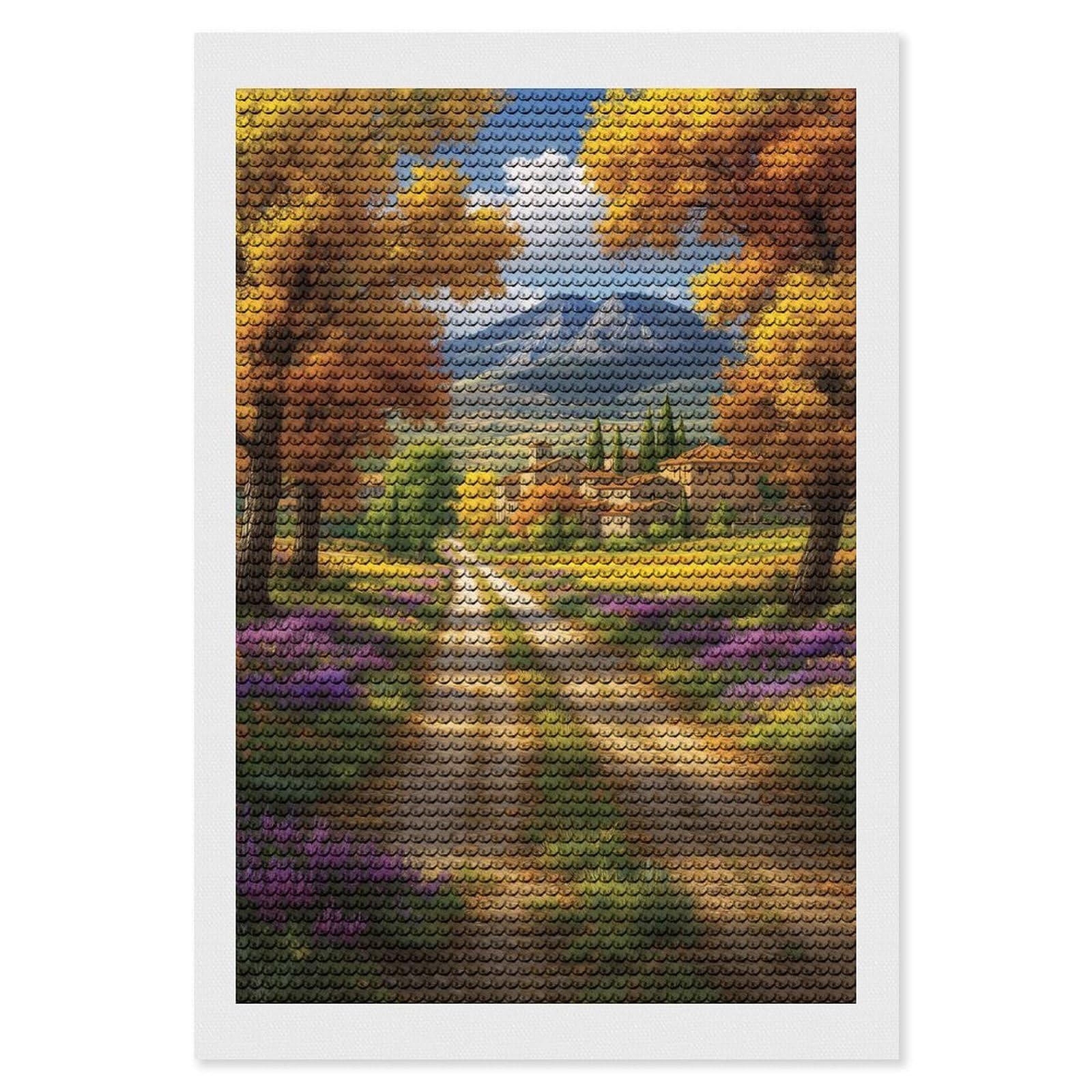 Junmoney A Dream of The Luberon Plains Diamond Painting Set 8"x12", Neat Printed Canvas, with Tool Kit, Bedroom Decor, Gift Idea, Complete Accessories