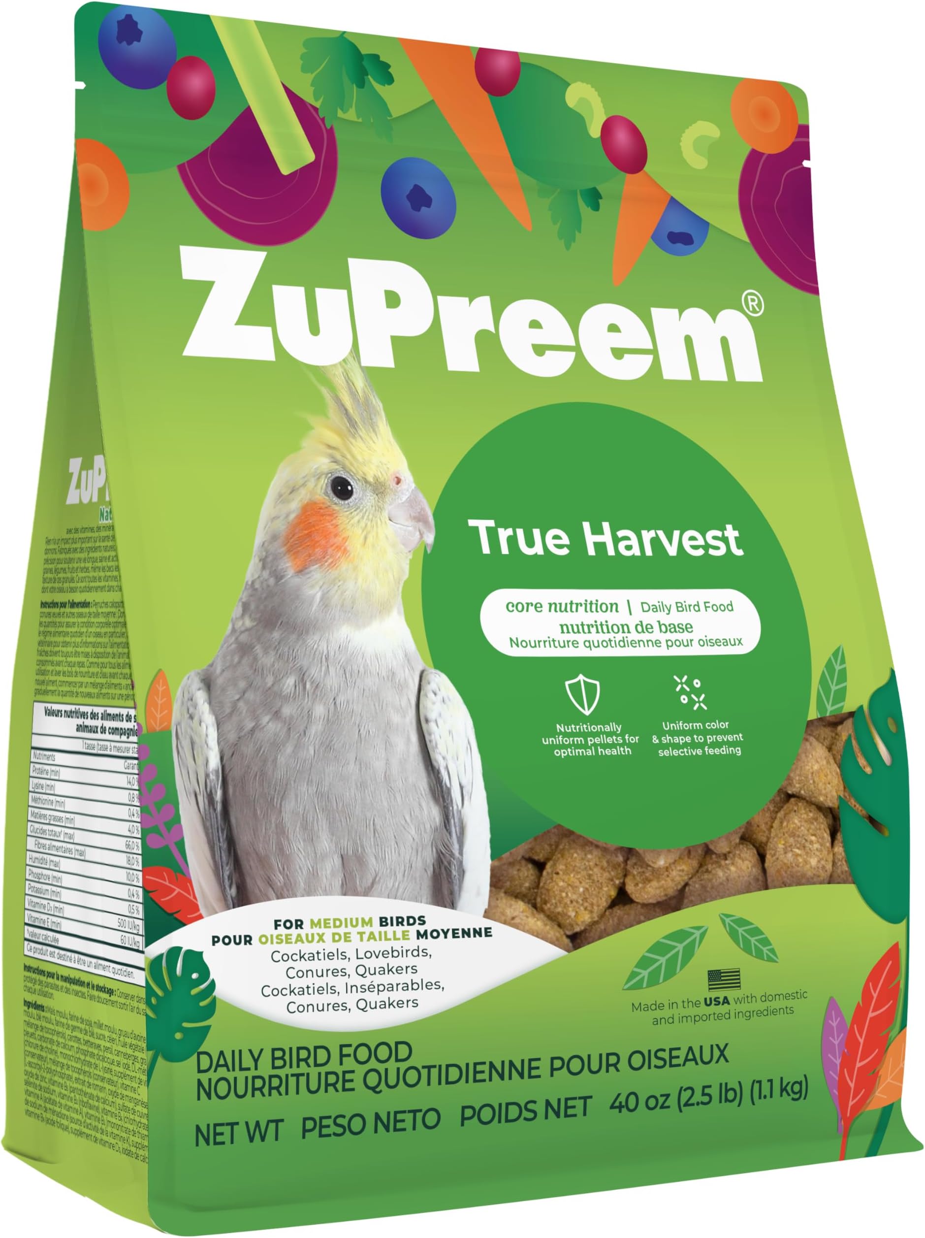 Natural Pellets Bird Food for Medium Birds, 2.5 lb (Pack of 2) - Daily Nutrition, Made in USA for Cockatiels, Quakers, Lovebirds, Small Conures