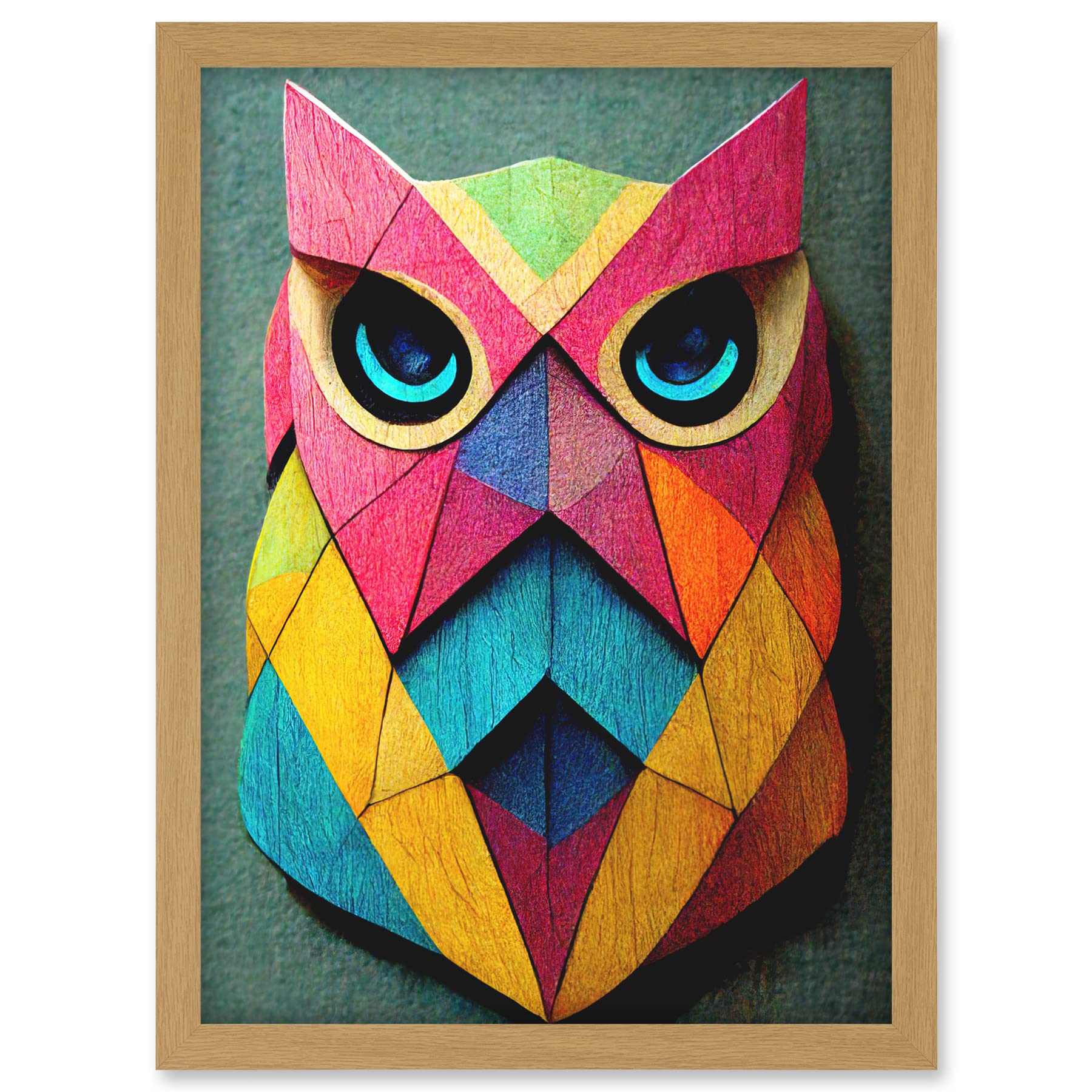 Doppelganger33 LTD Geometric Rainbow Owl Picture Abstract Multi Coloured Artwork Framed A3 Wall Art Print