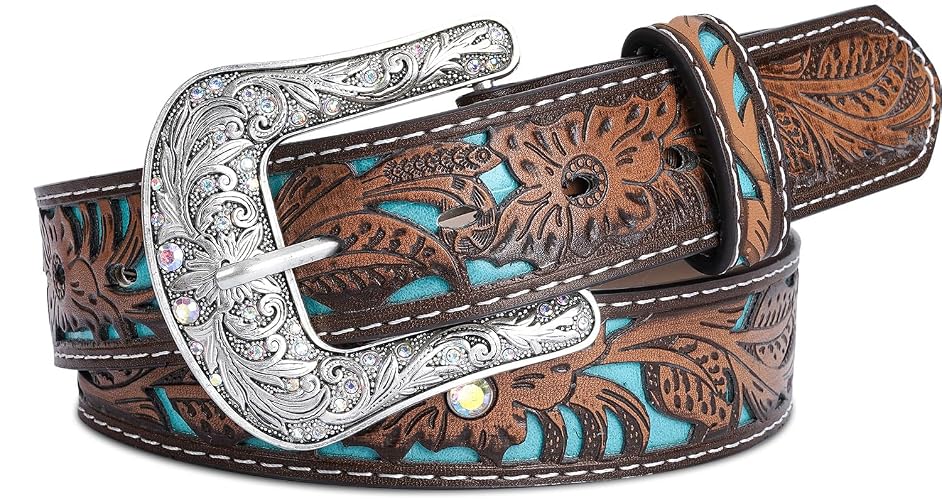 Kicoroiny Western Belts Vintage Cowgirl Cowboy Country Belt for Woman Men Gifts, Carved Buckle-Belts for Jeans Pants Dresses