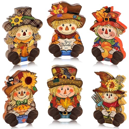 DoubleFill 6 Pcs Thanksgiving Scarecrow Decorations Fall Wooden Scarecrow Table